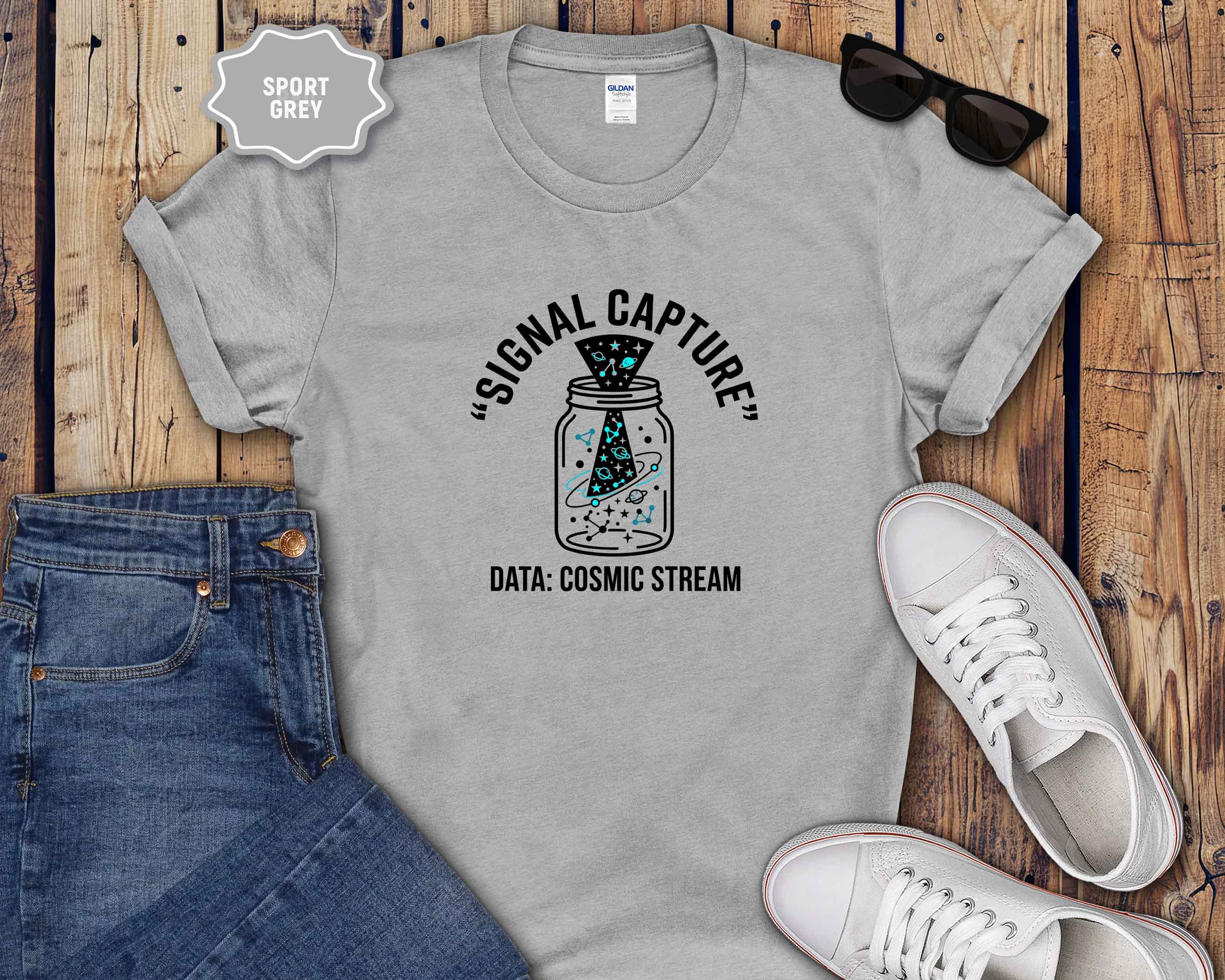 Signal Capture T-Shirt — Mason Jar Cosmic Stream Graphic Tee