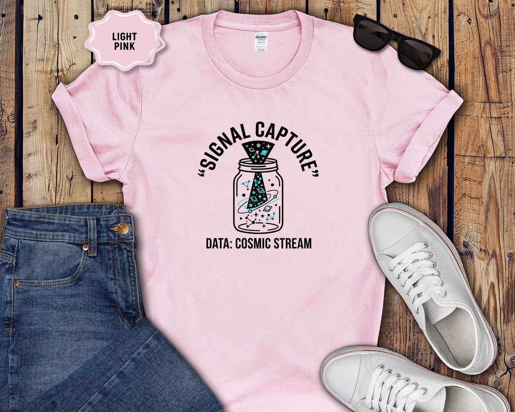 Signal Capture T-Shirt — Mason Jar Cosmic Stream Graphic Tee