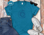 Celestial Sun & Crescent Moon T‑Shirt — Minimal Graphic Tee