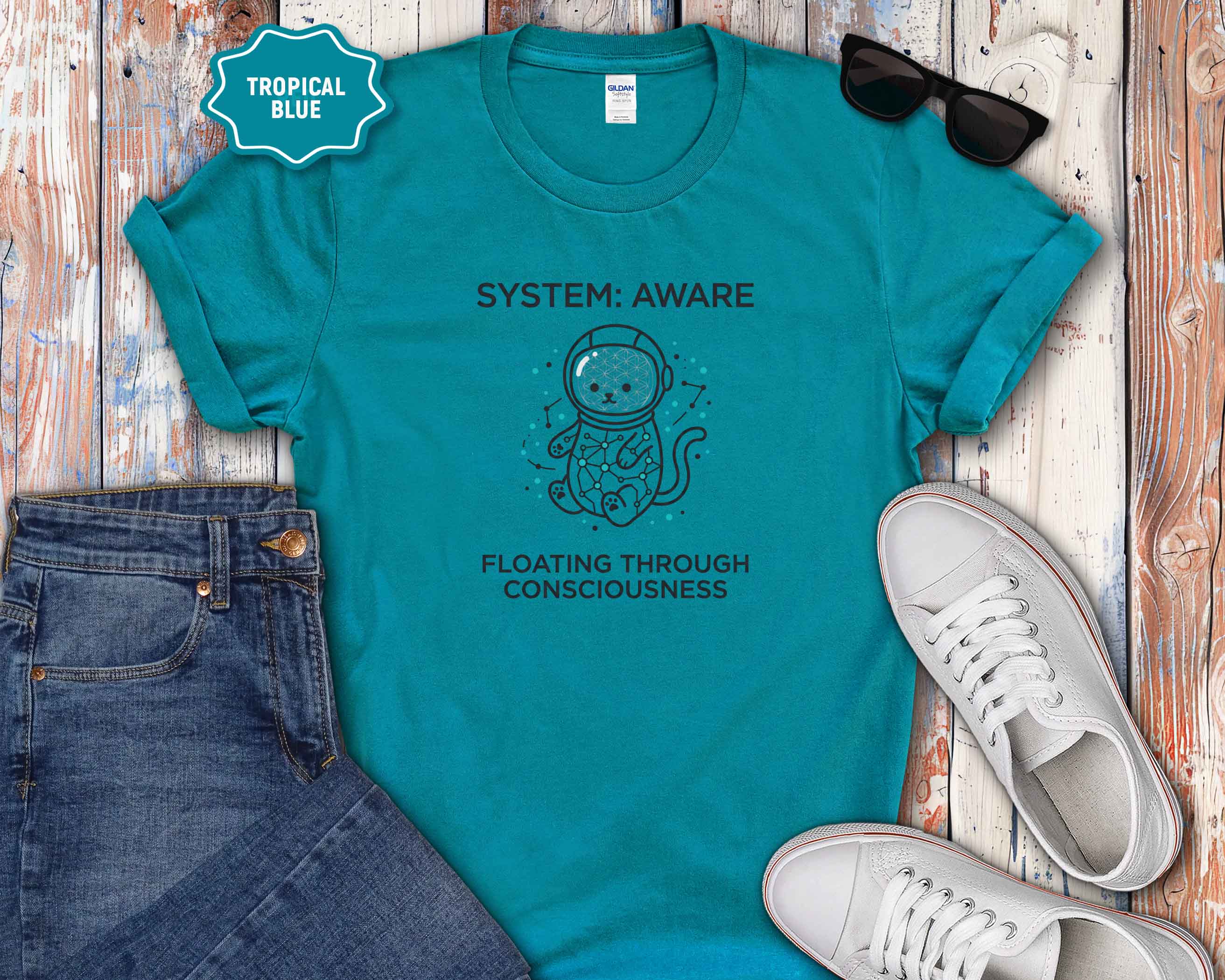 System: Aware Cat Tee — Mindfulness Astronaut Cat T-Shirt