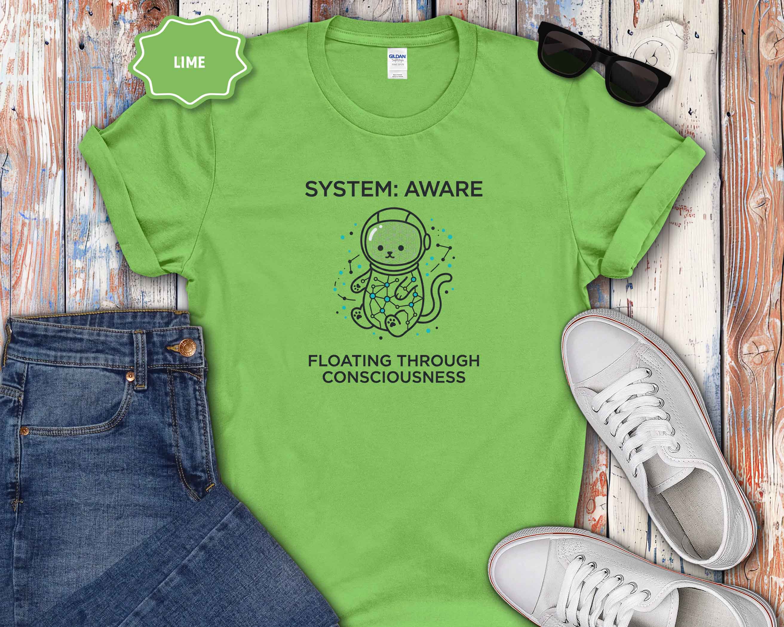 System: Aware Cat Tee — Mindfulness Astronaut Cat T-Shirt