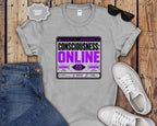 Consciousness: ONLINE Graphic T-Shirt — Retro Cybernetic Violet Design