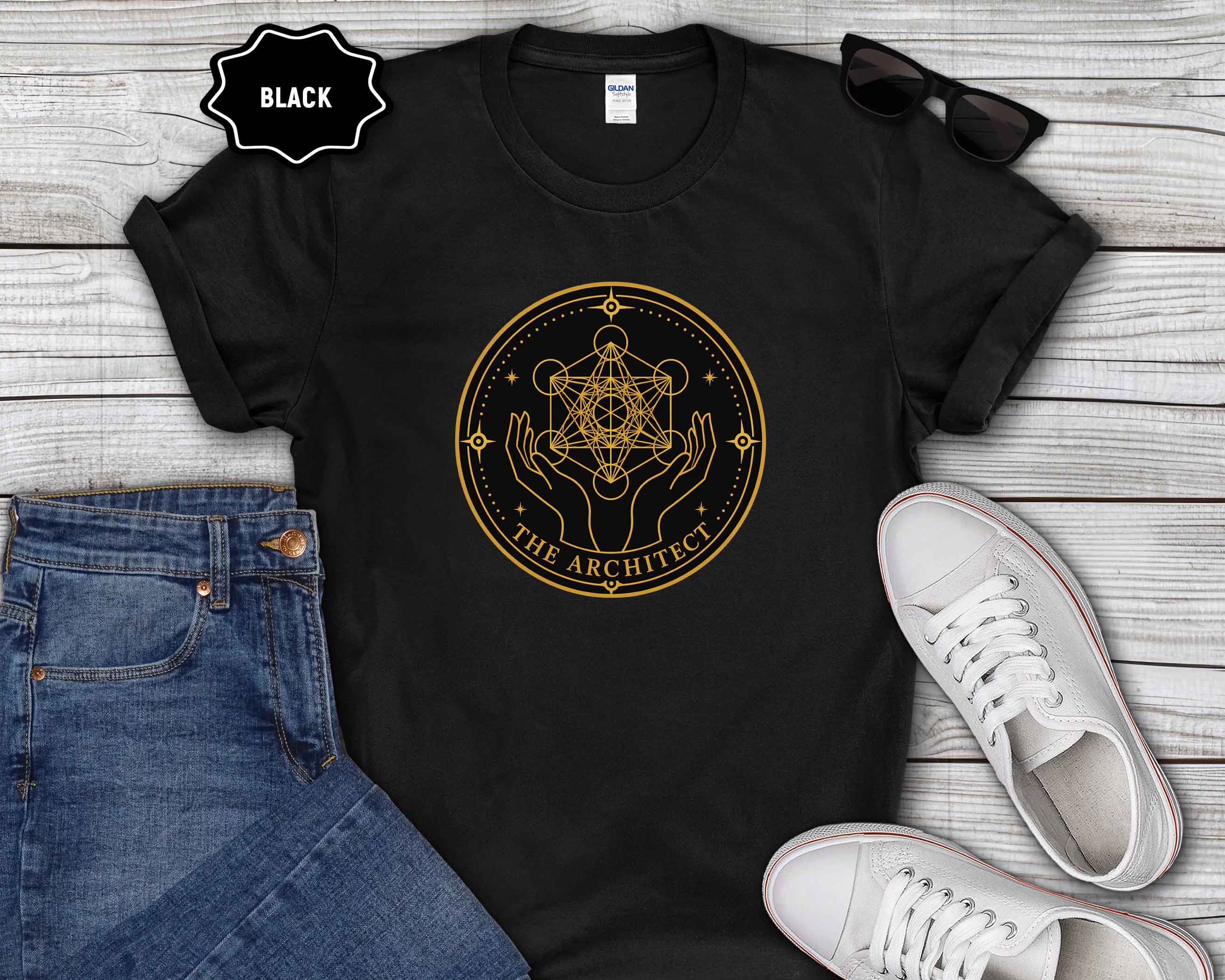 Sacred Geometry T-Shirt — Metatron’s Cube Circular Design