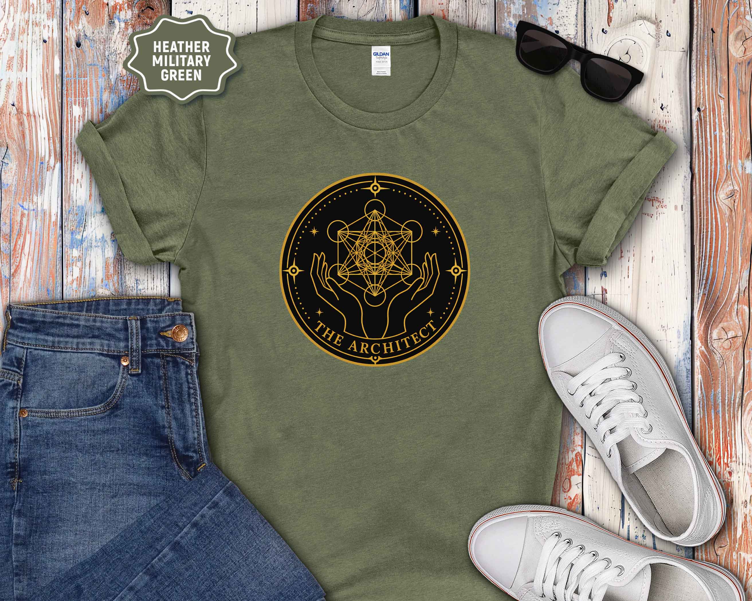 Sacred Geometry T-Shirt — Metatron’s Cube Circular Design