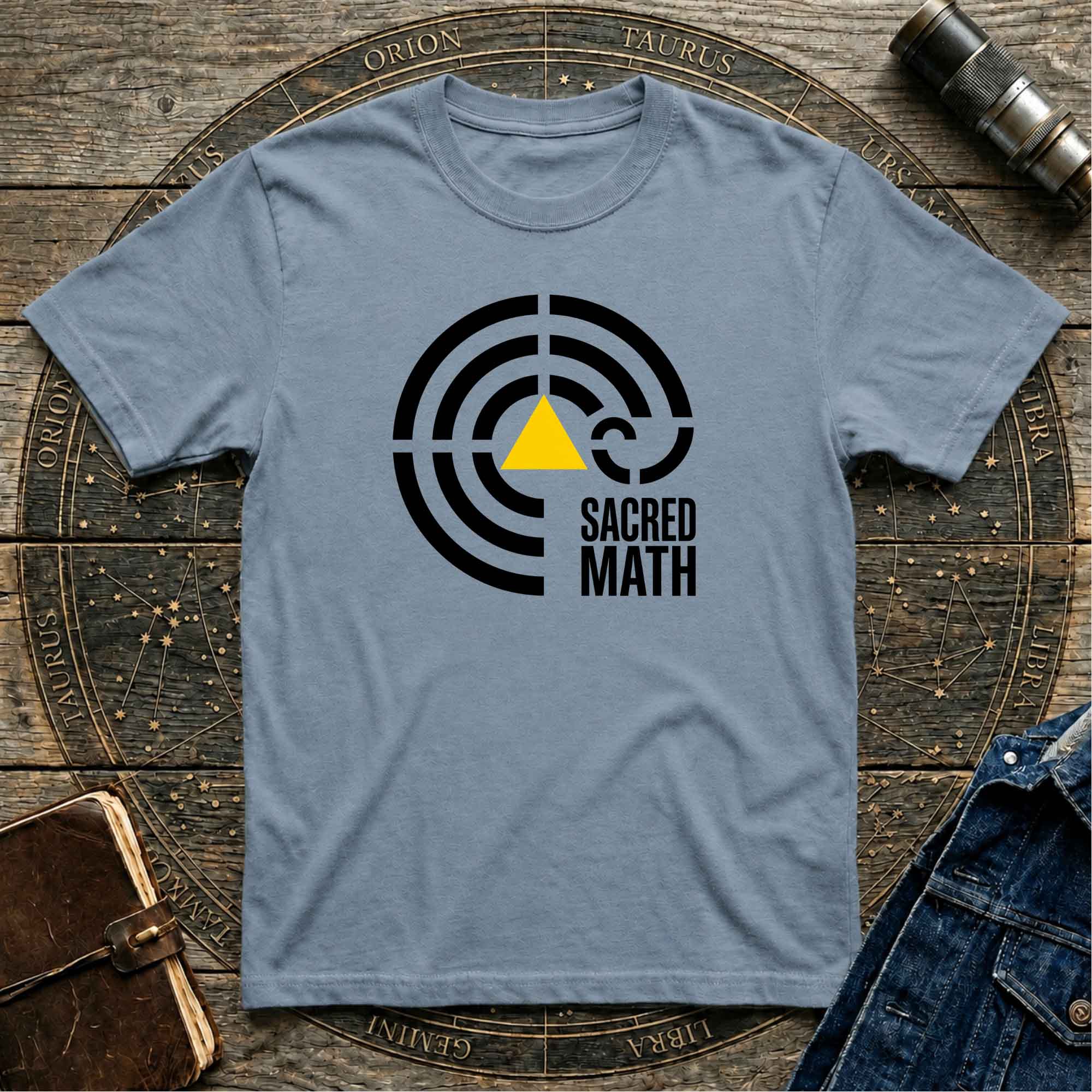 Sacred Math Graphic T-Shirt — Geometric Triangle & Maze Design