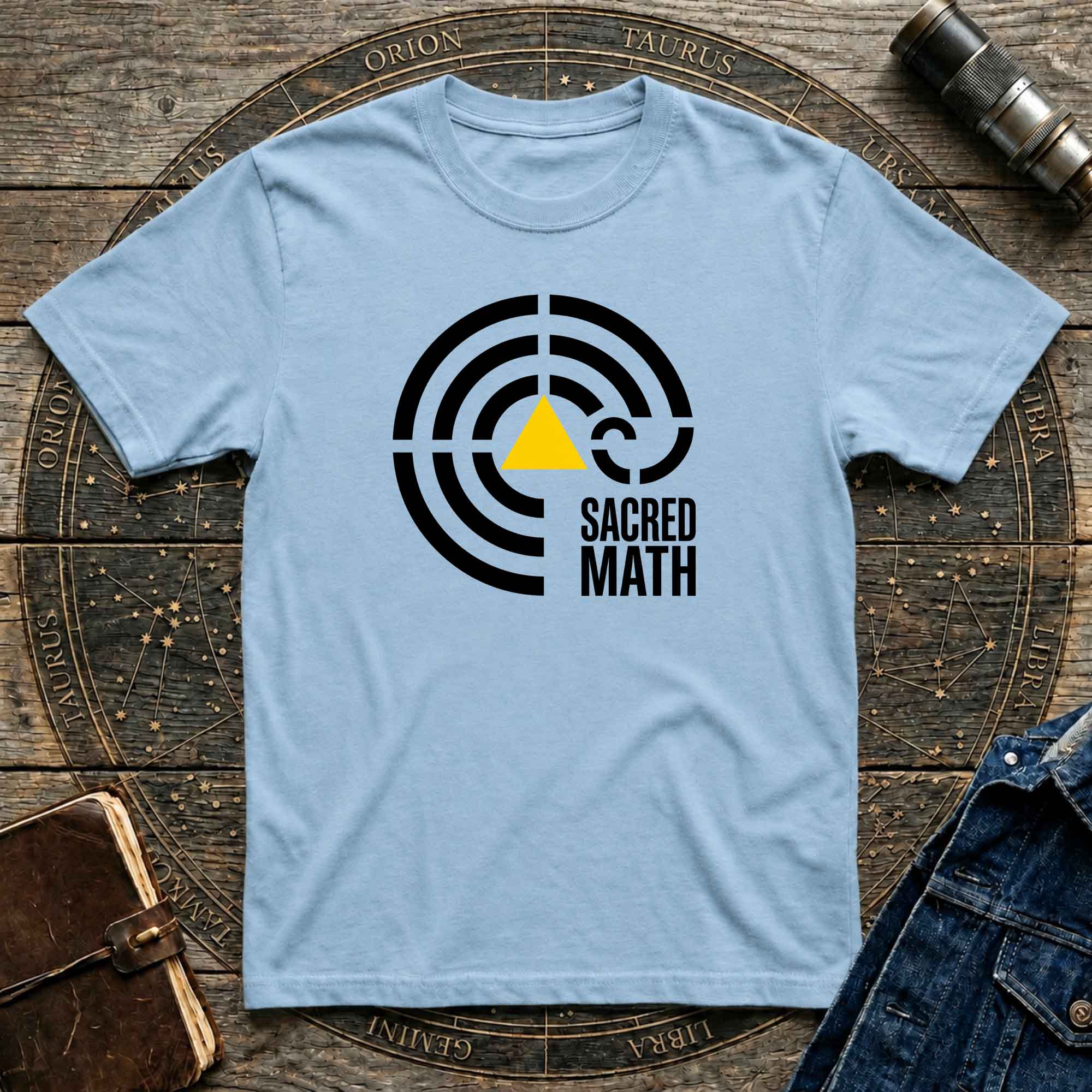 Sacred Math Graphic T-Shirt — Geometric Triangle & Maze Design
