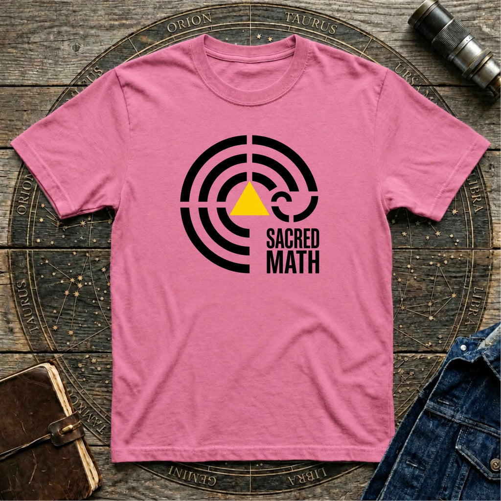 Sacred Math Graphic T-Shirt — Geometric Triangle & Maze Design