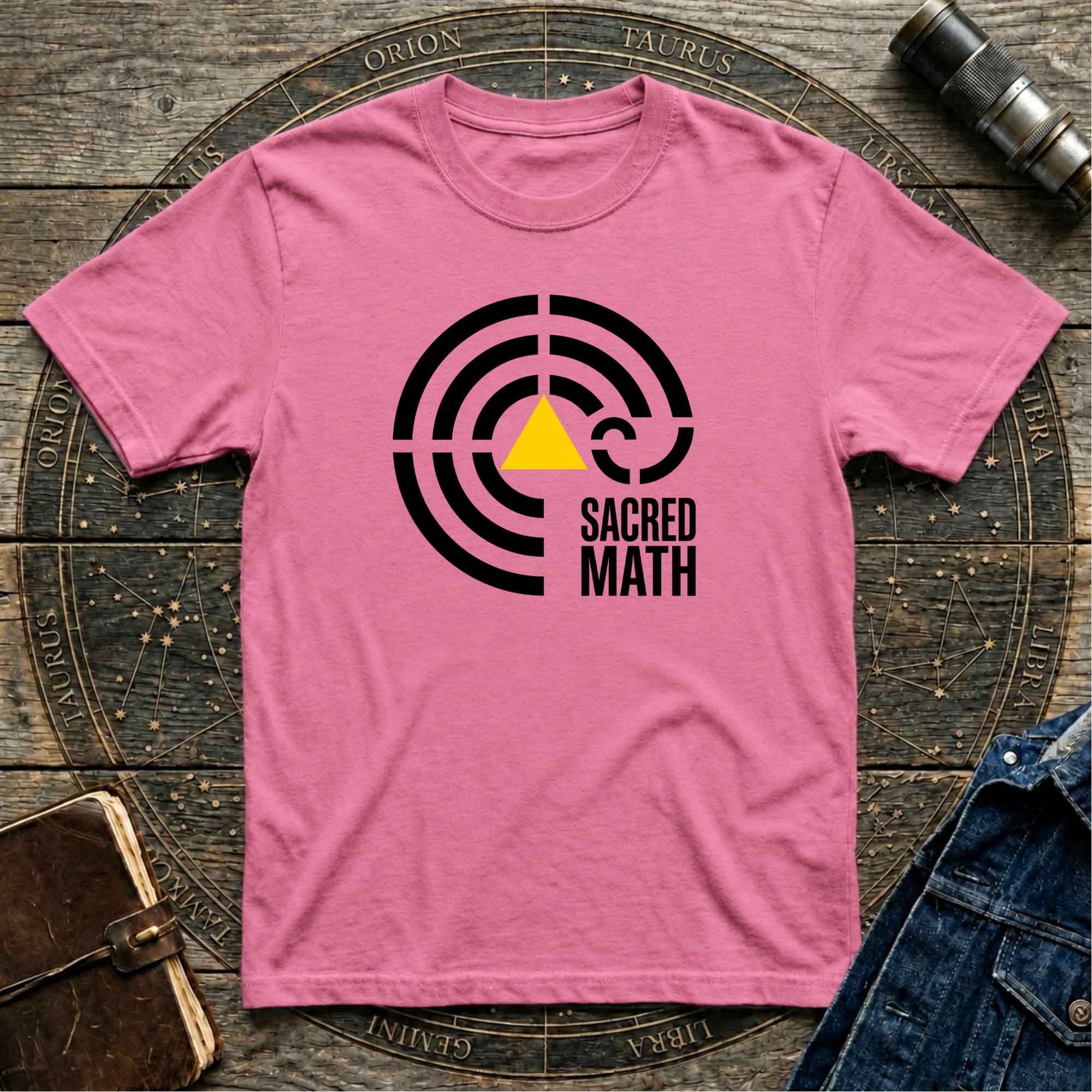 Sacred Math Graphic T-Shirt — Geometric Triangle & Maze Design