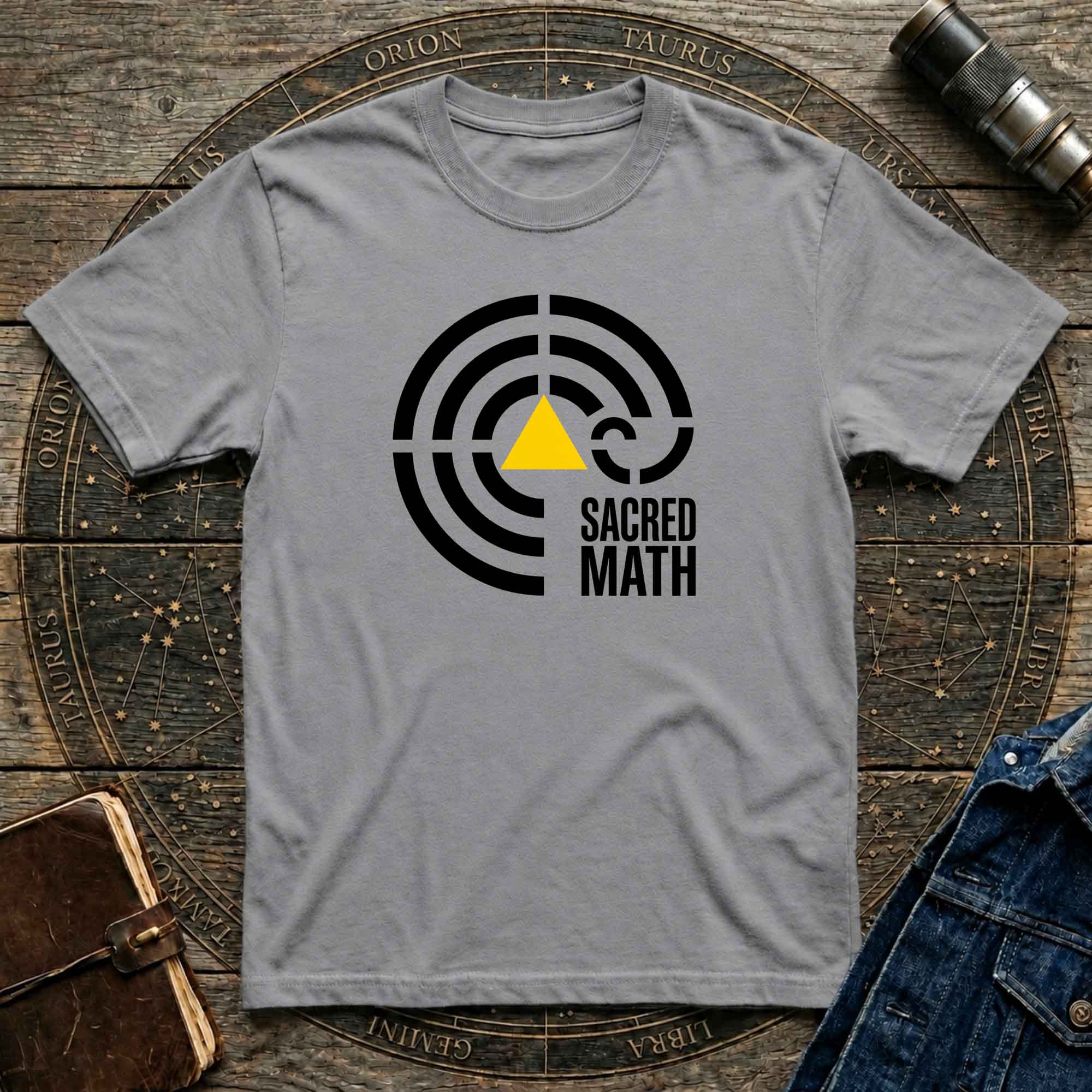 Sacred Math Graphic T-Shirt — Geometric Triangle & Maze Design