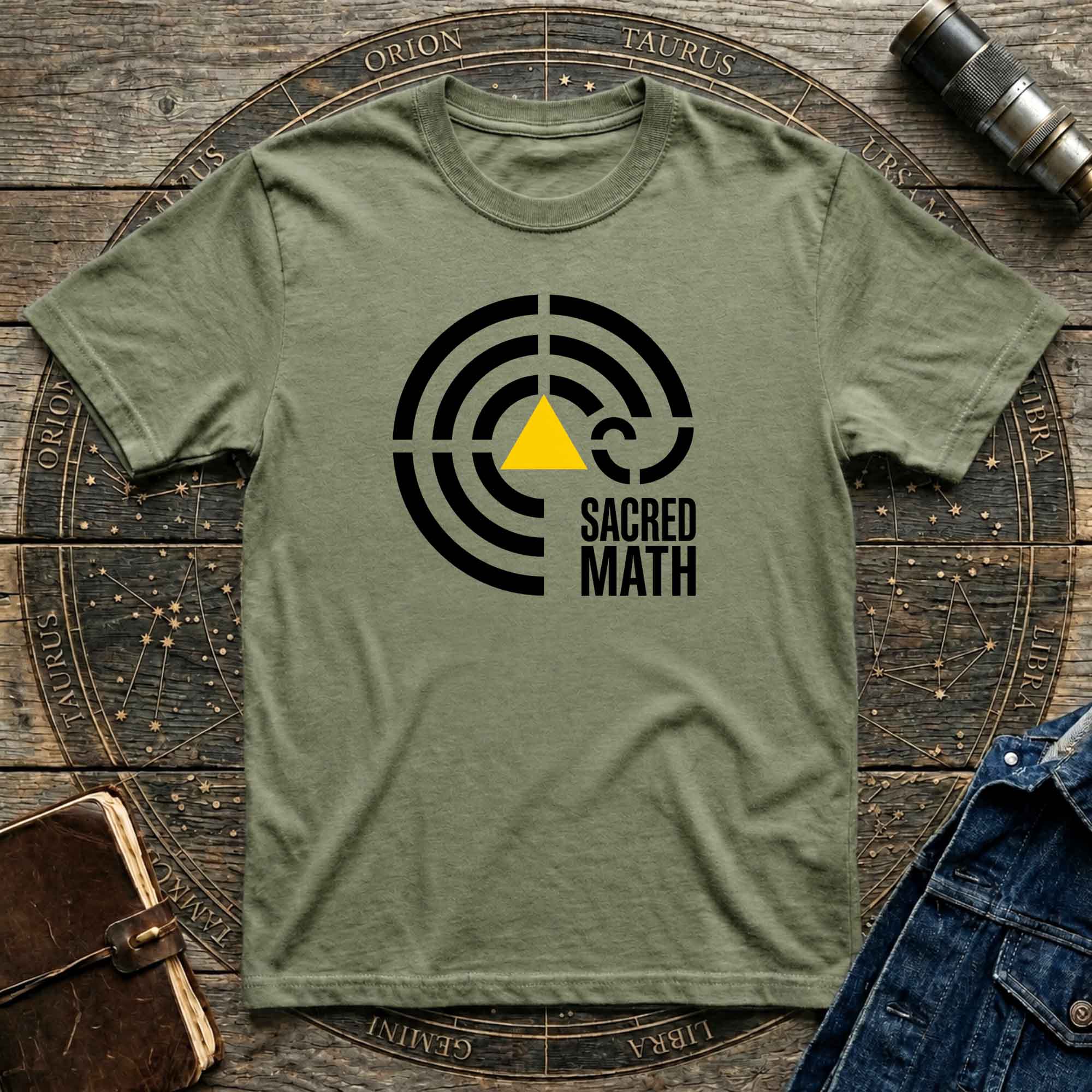 Sacred Math Graphic T-Shirt — Geometric Triangle & Maze Design