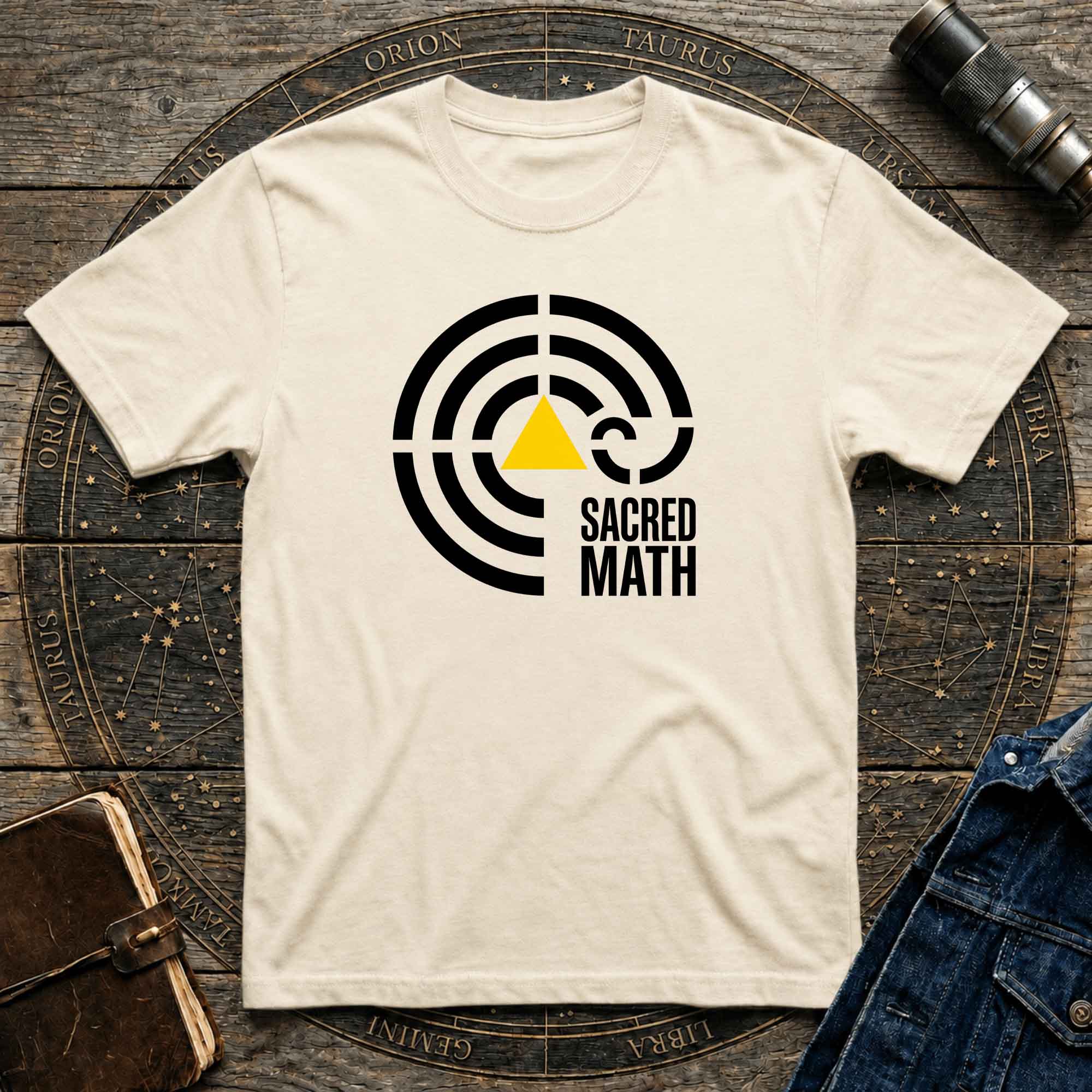 Sacred Math Graphic T-Shirt — Geometric Triangle & Maze Design