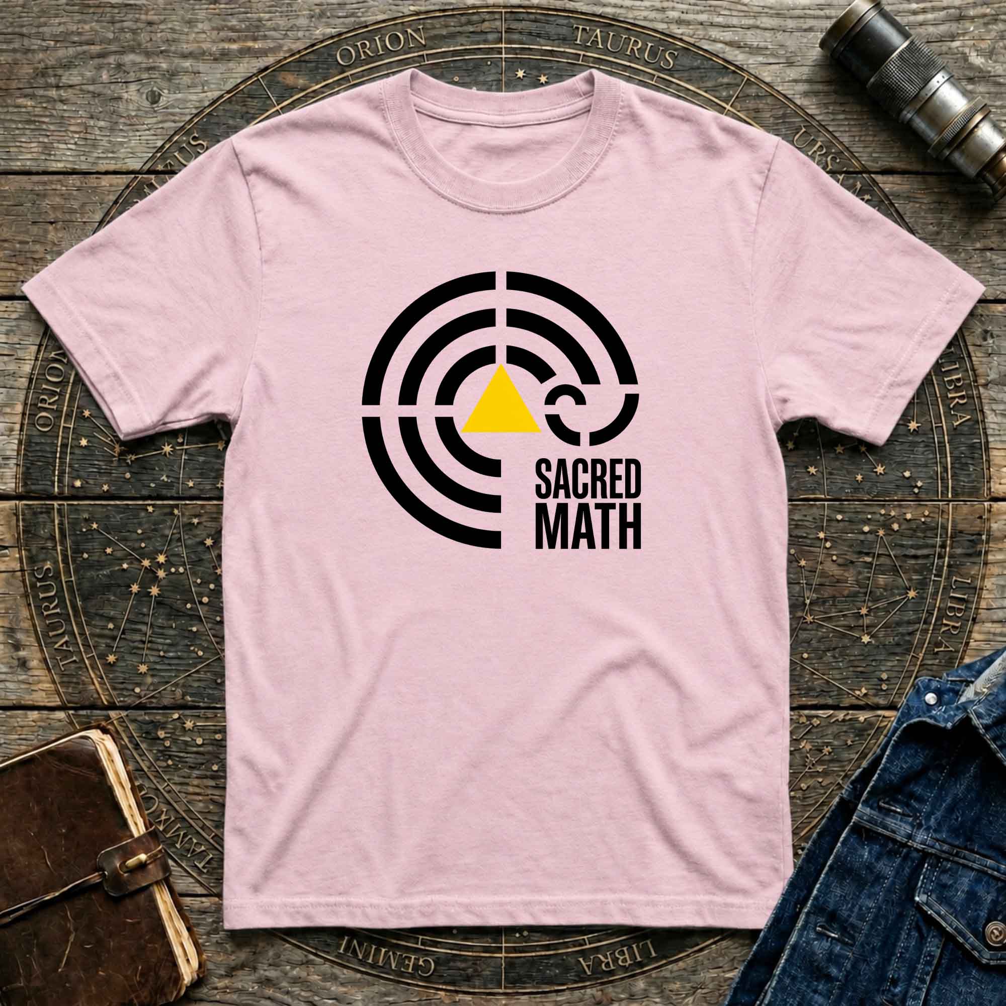 Sacred Math Graphic T-Shirt — Geometric Triangle & Maze Design