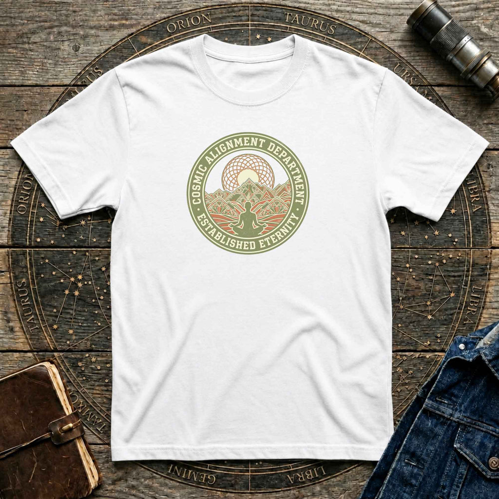 Cosmic Alignment T-Shirt – "Established Eternity" Mountain Meditation Graphic