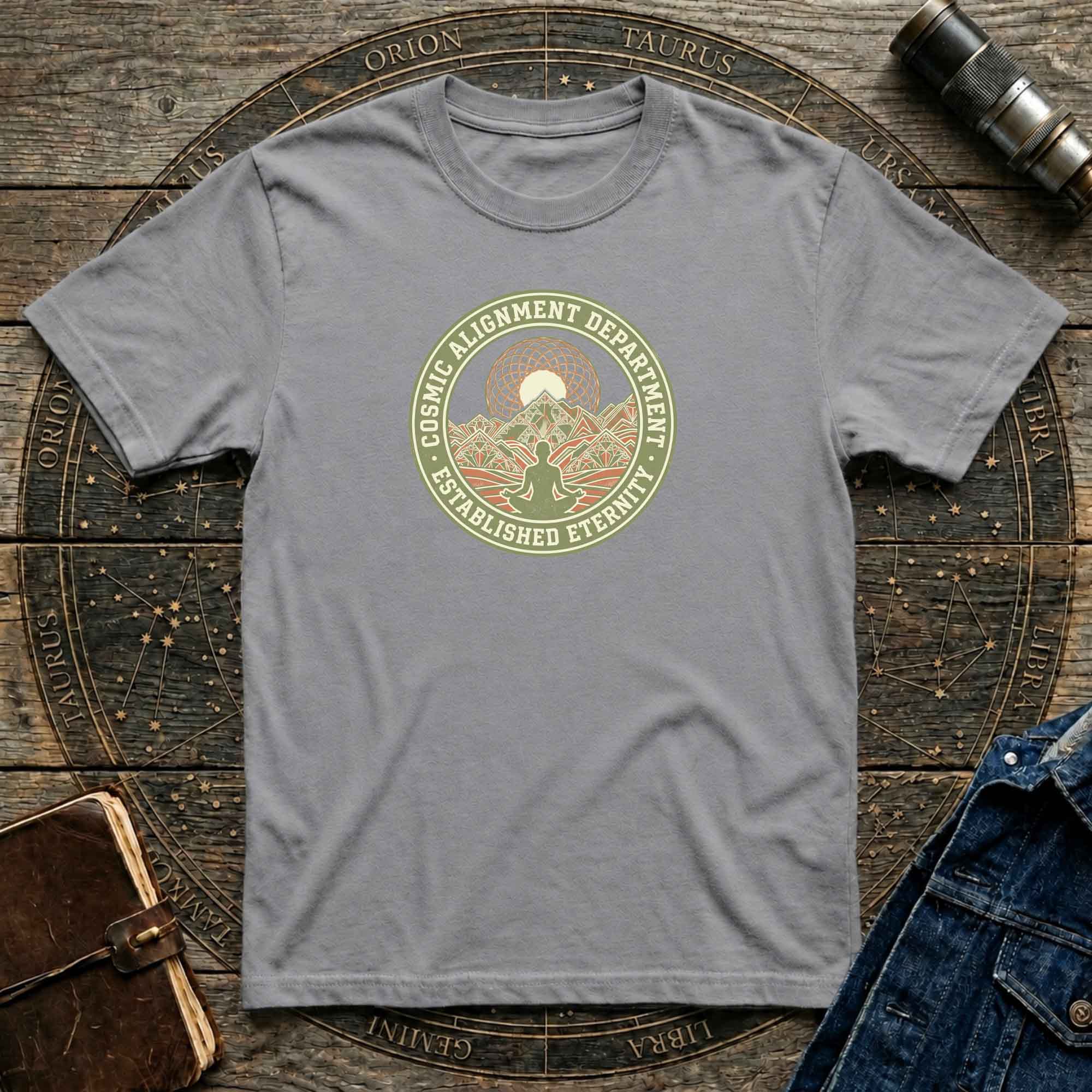 Cosmic Alignment T-Shirt – "Established Eternity" Mountain Meditation Graphic