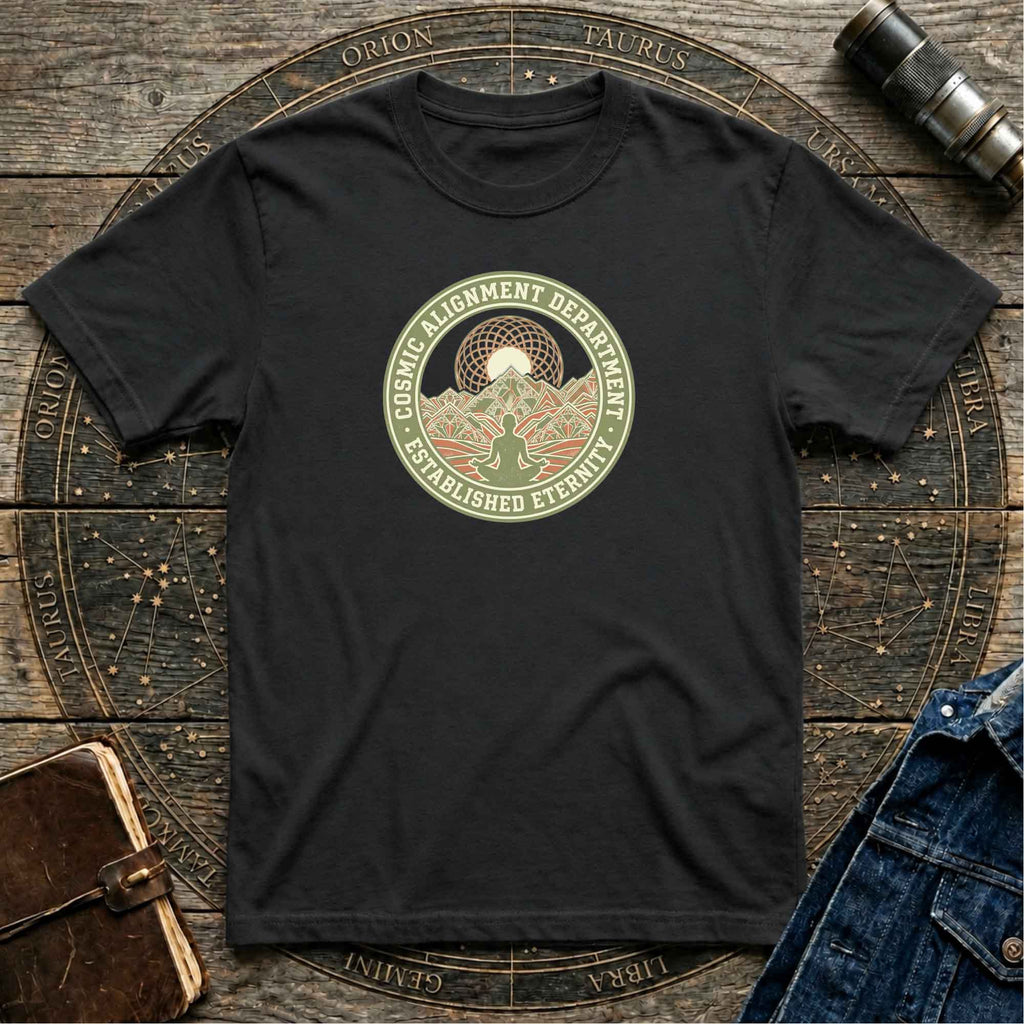 Cosmic Alignment T-Shirt – "Established Eternity" Mountain Meditation Graphic