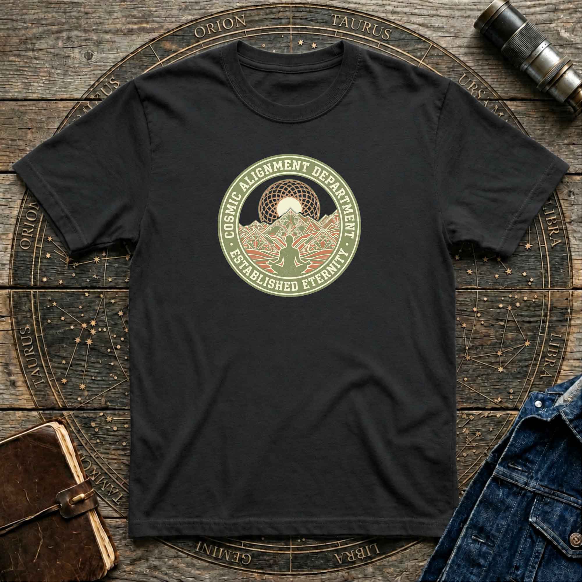 Cosmic Alignment T-Shirt – "Established Eternity" Mountain Meditation Graphic