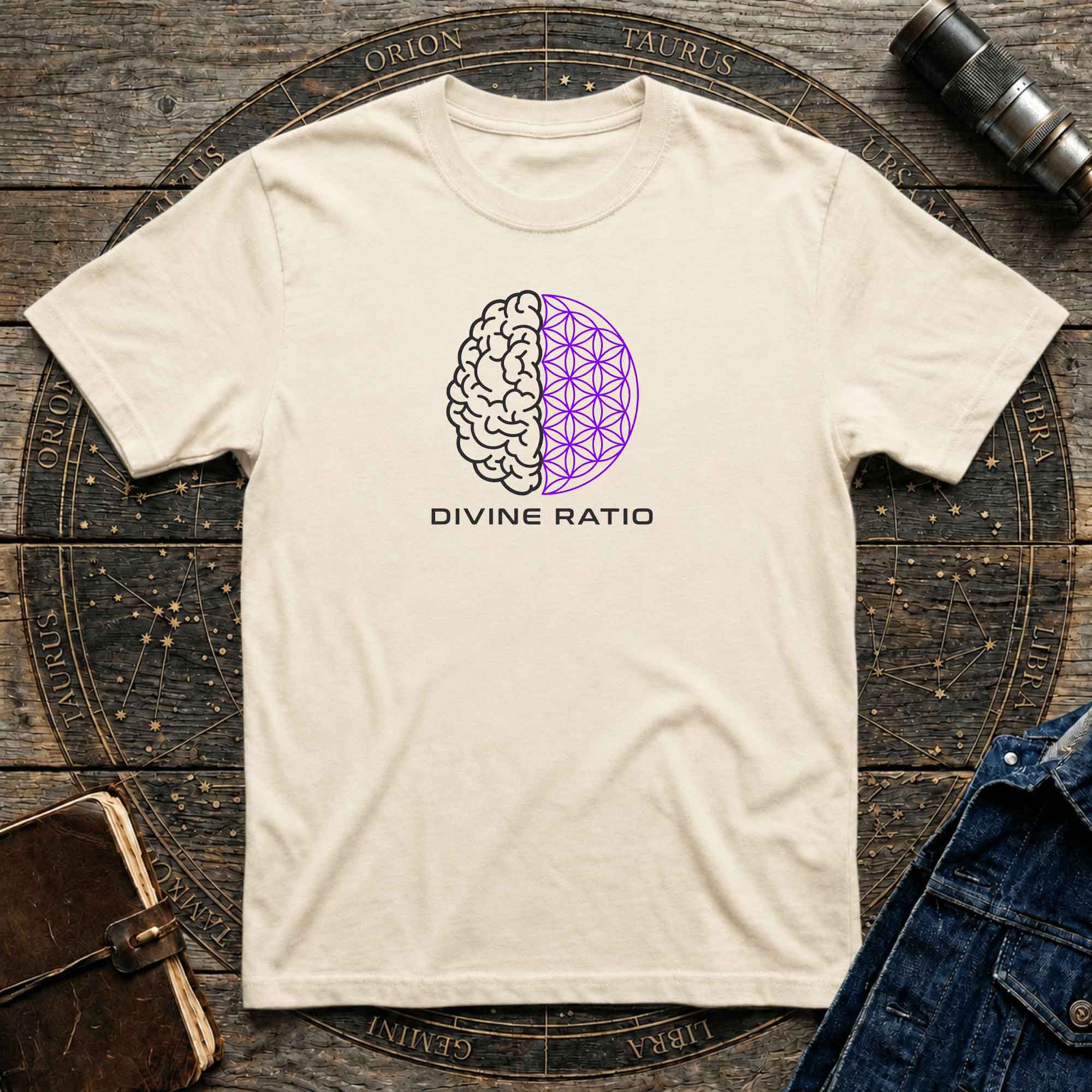 Divine Ratio T-Shirt — Brain & Flower of Life Sacred Geometry Tee