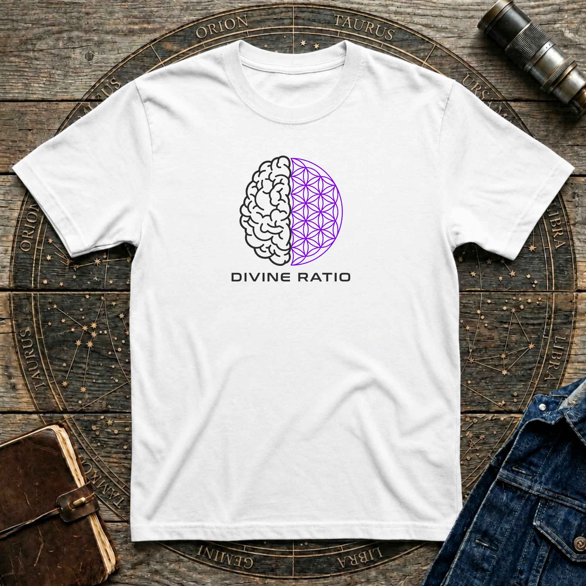 Divine Ratio T-Shirt — Brain & Flower of Life Sacred Geometry Tee