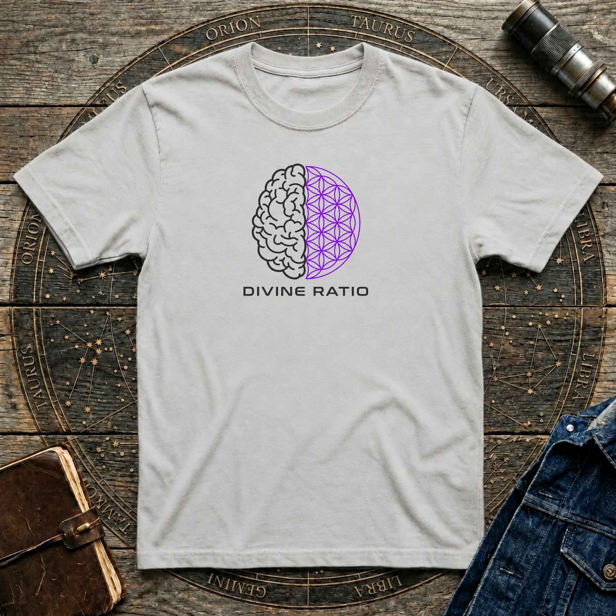 Divine Ratio T-Shirt — Brain & Flower of Life Sacred Geometry Tee