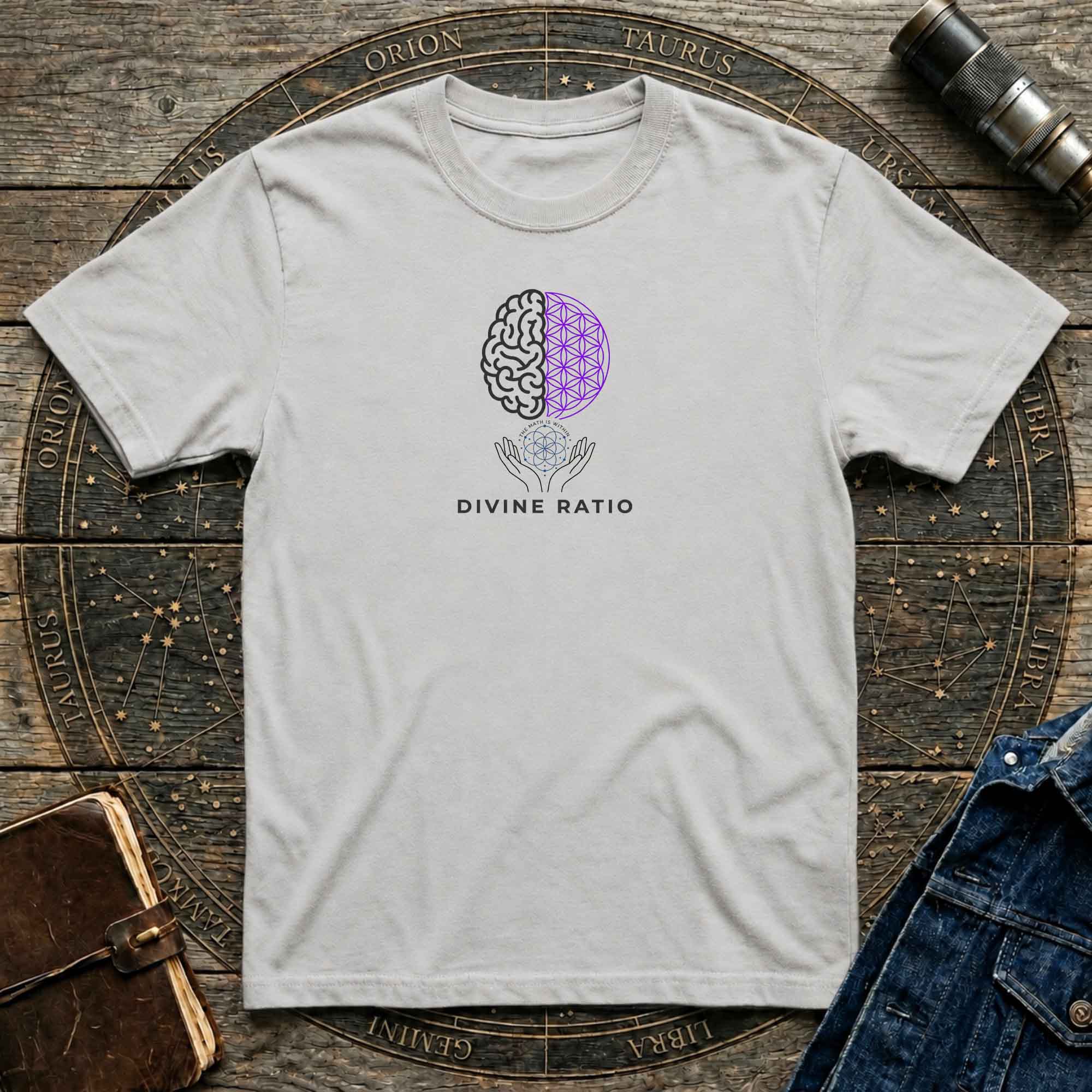 Divine Ratio Brain & Flower of Life Tee — Spiritual Geometry T-Shirt