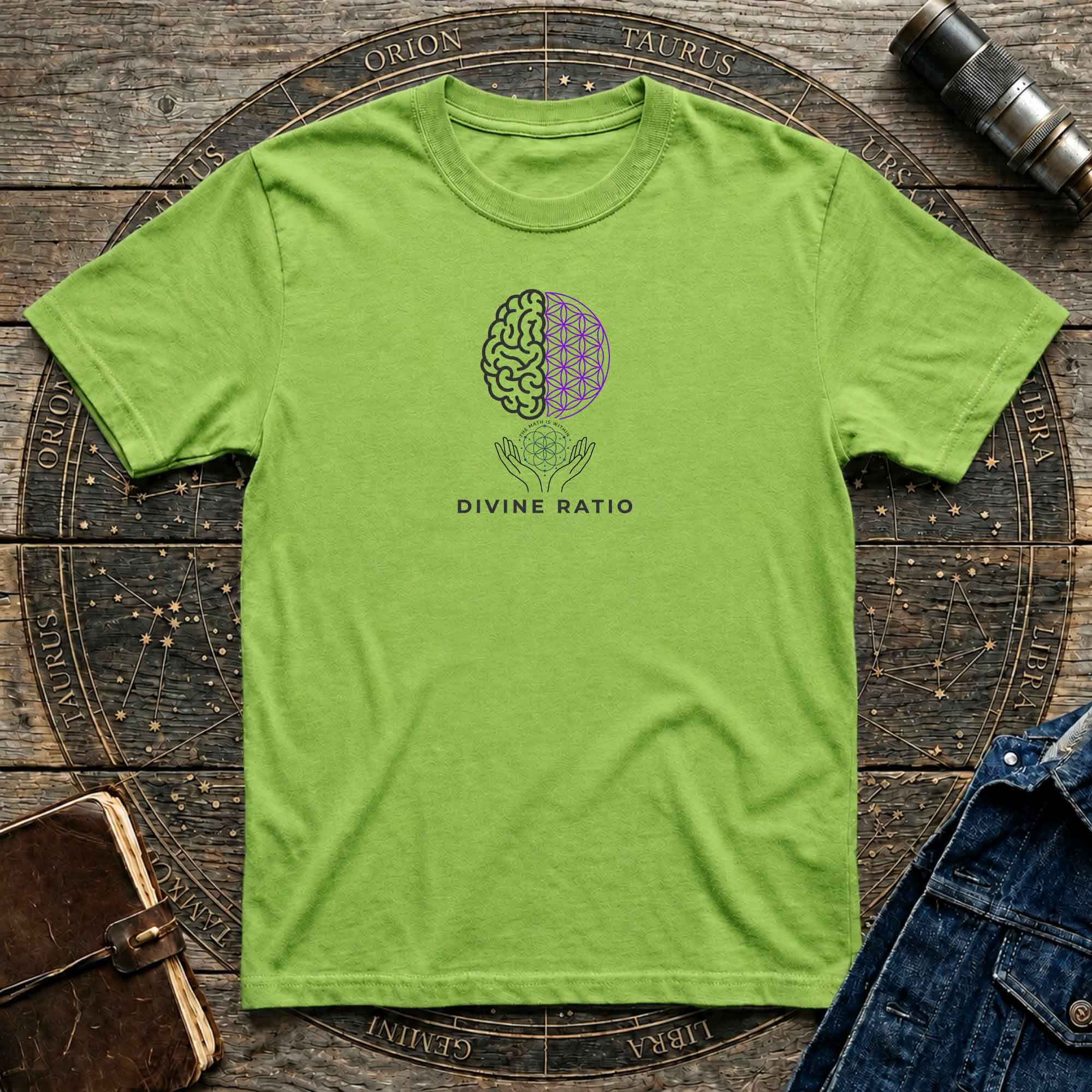Divine Ratio Brain & Flower of Life Tee — Spiritual Geometry T-Shirt