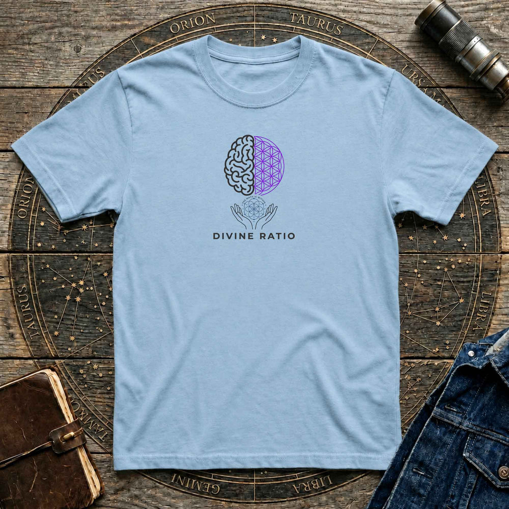 Divine Ratio Brain & Flower of Life Tee — Spiritual Geometry T-Shirt