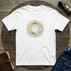 Sun & Moon Graphic T-Shirt — Boho Celestial Tee with Gold Accents