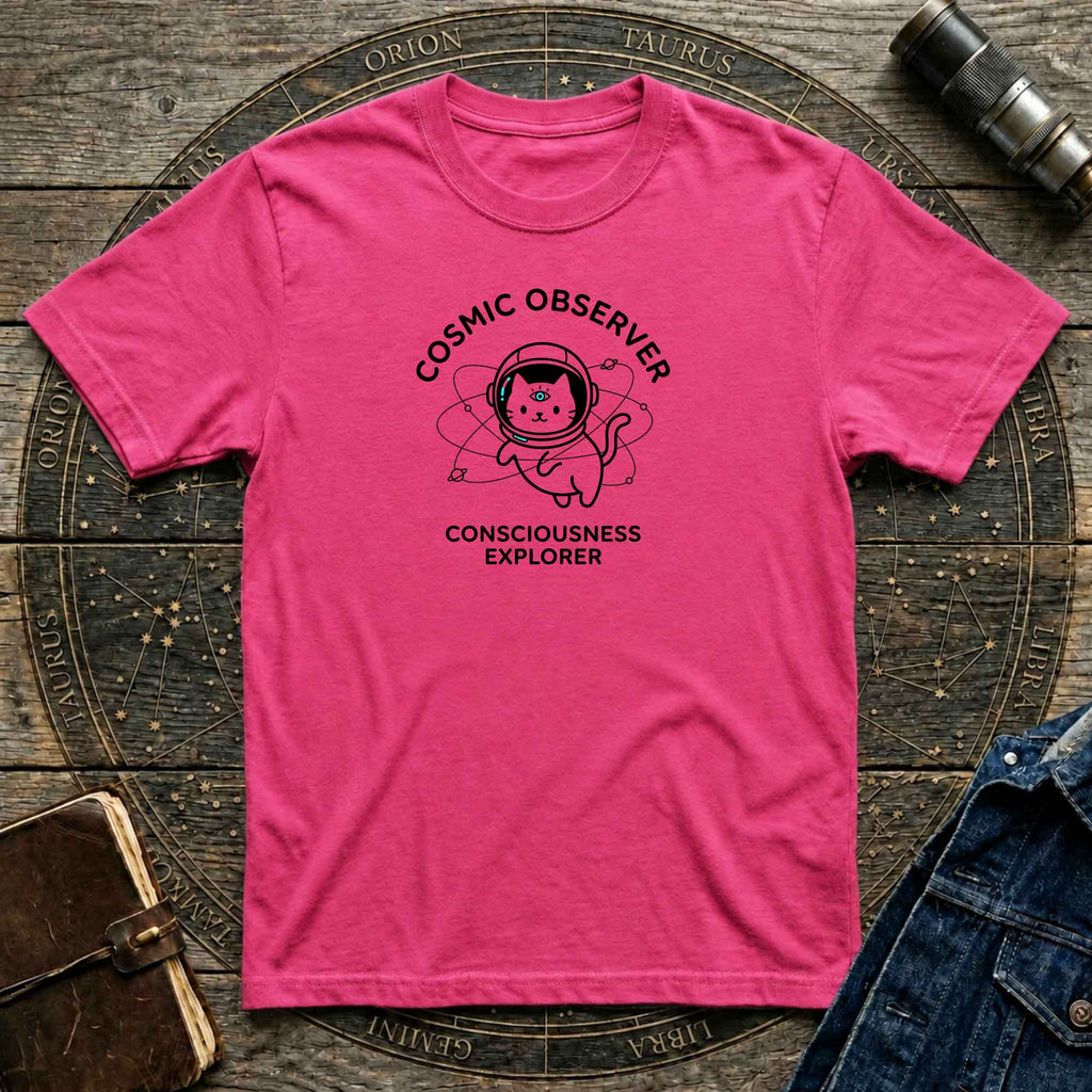 Cosmic Observer Cat T-Shirt — 'Consciousness Explorer' Astronaut Cat Tee