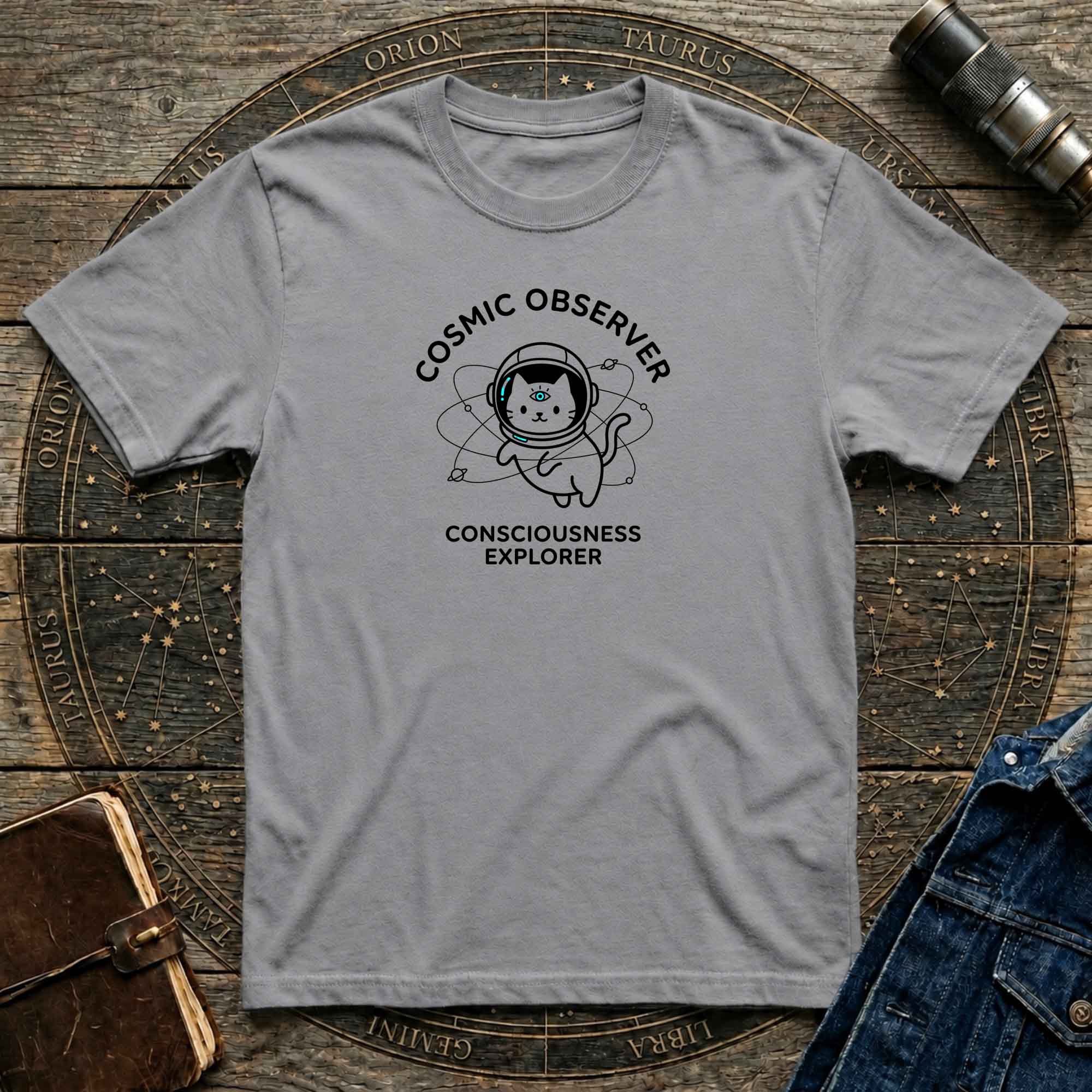 Cosmic Observer Cat T-Shirt — 'Consciousness Explorer' Astronaut Cat Tee