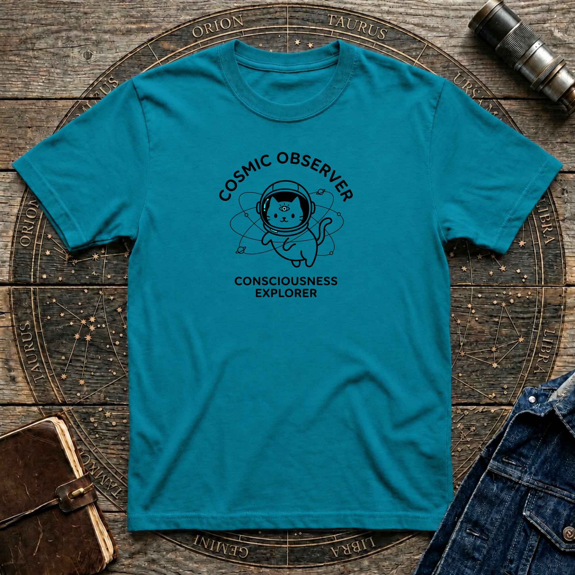 Cosmic Observer Cat T-Shirt — 'Consciousness Explorer' Astronaut Cat Tee