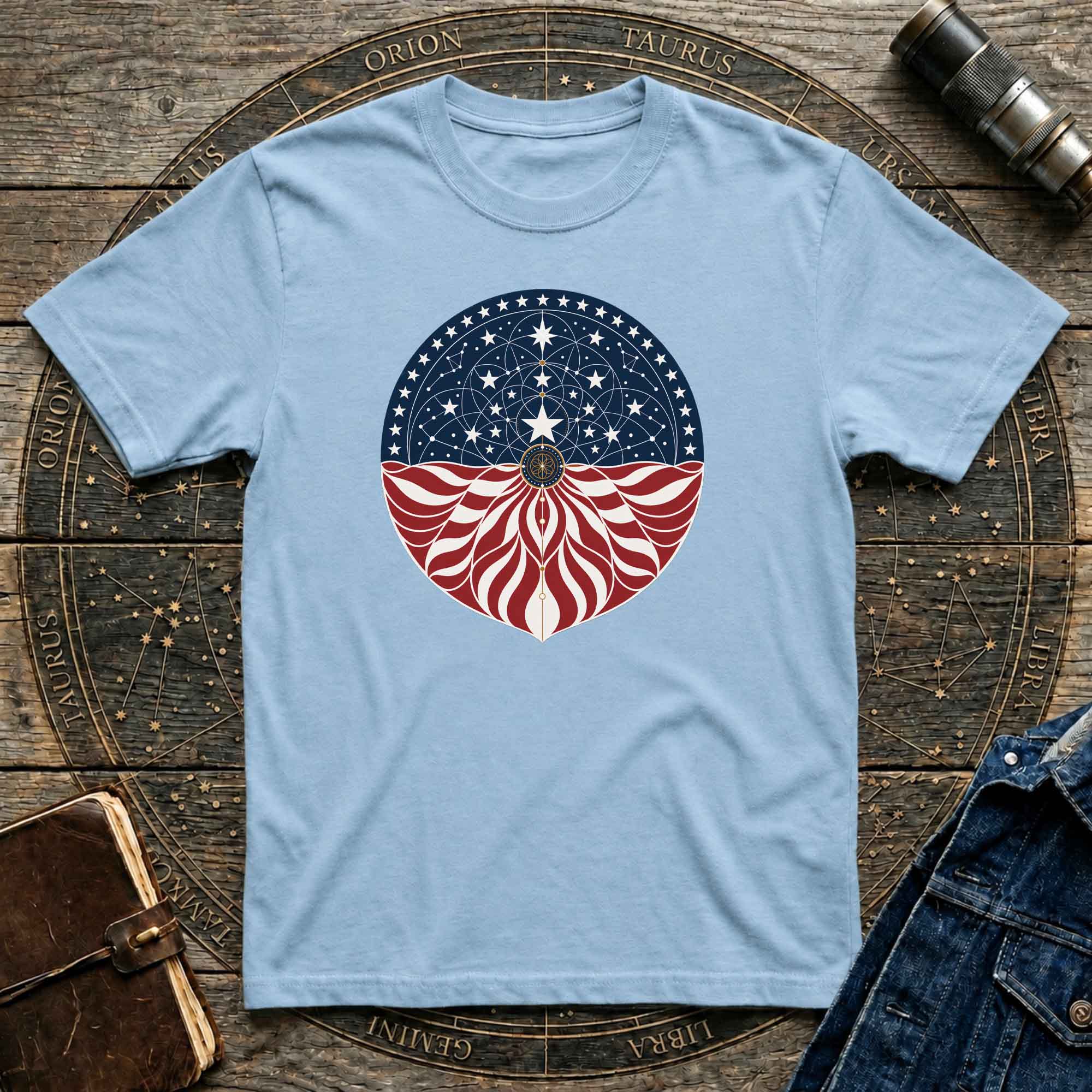 Patriotic Cosmic American Flag Mandala Graphic T-Shirt