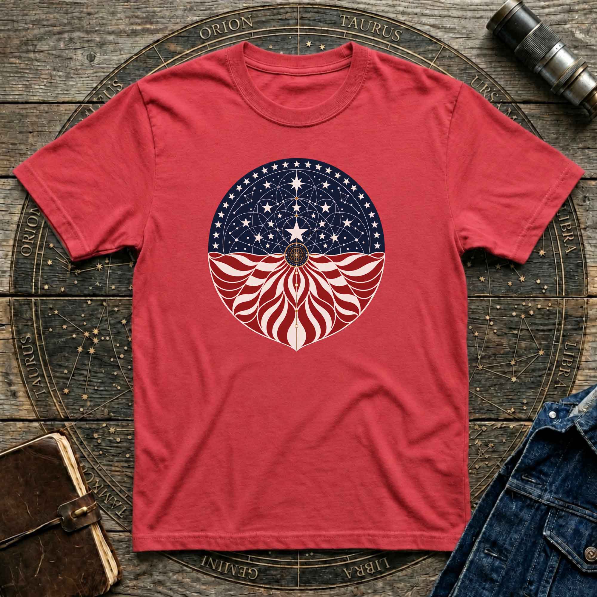 Patriotic Cosmic American Flag Mandala Graphic T-Shirt