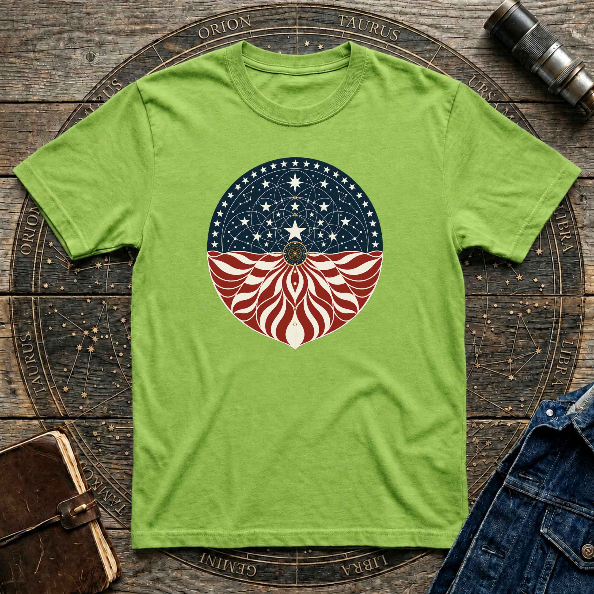 Patriotic Cosmic American Flag Mandala Graphic T-Shirt