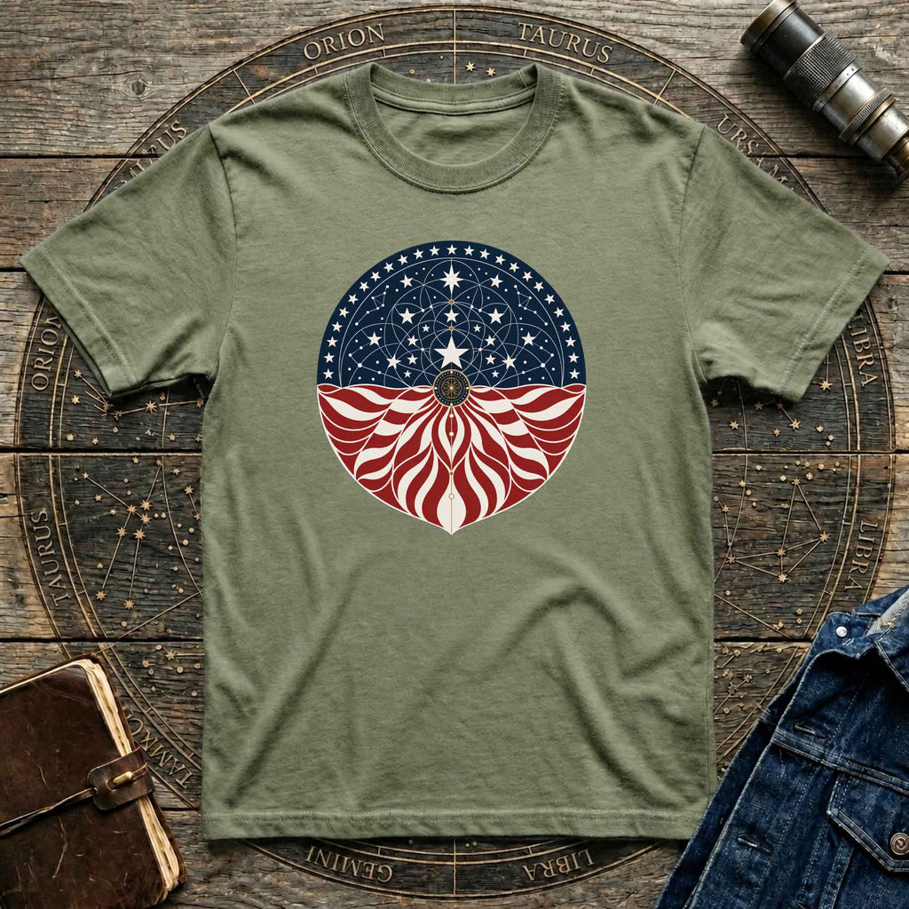 Patriotic Cosmic American Flag Mandala Graphic T-Shirt