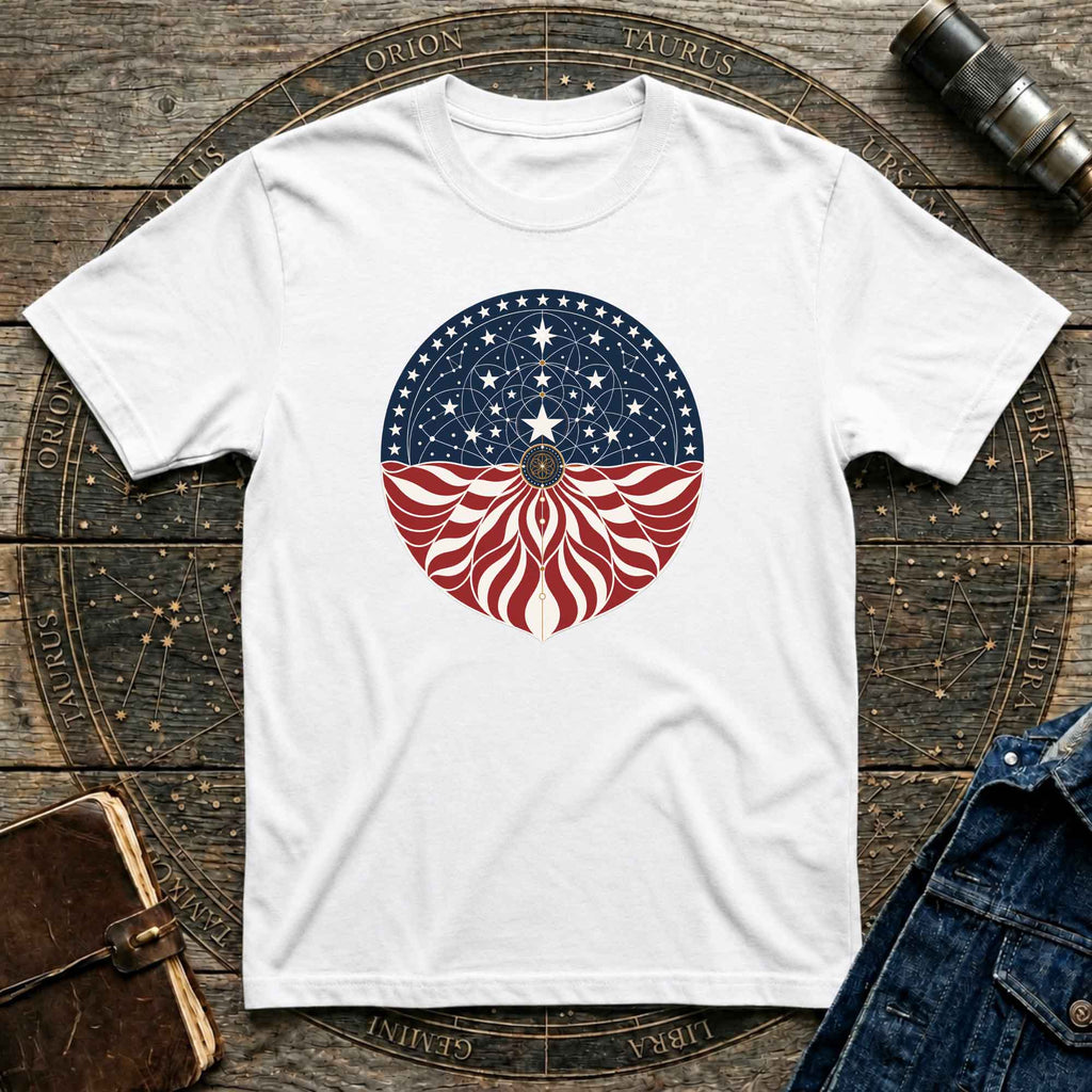 Patriotic Cosmic American Flag Mandala Graphic T-Shirt