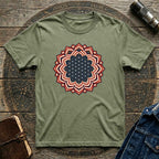 USA Flag Inspired Mandala Geometric Floral Tee