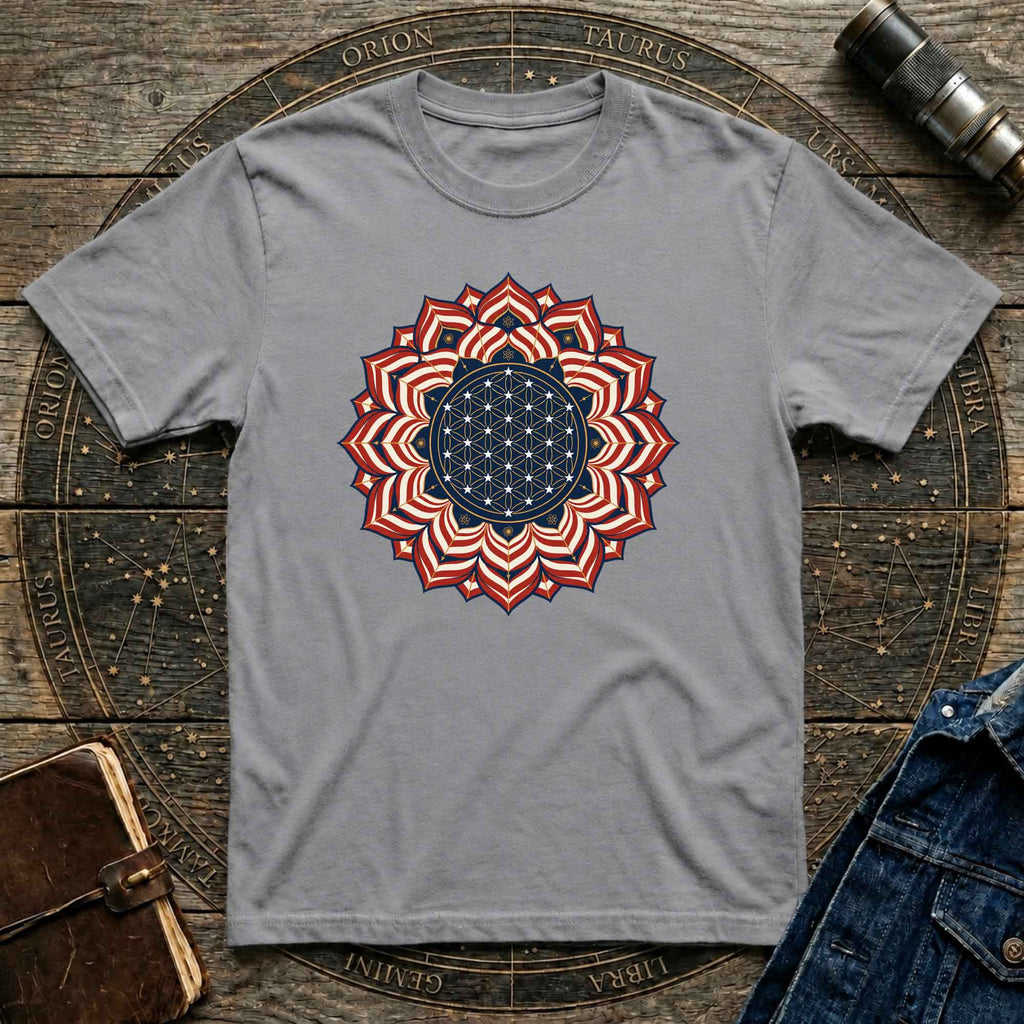 USA Flag Inspired Mandala Geometric Floral Tee