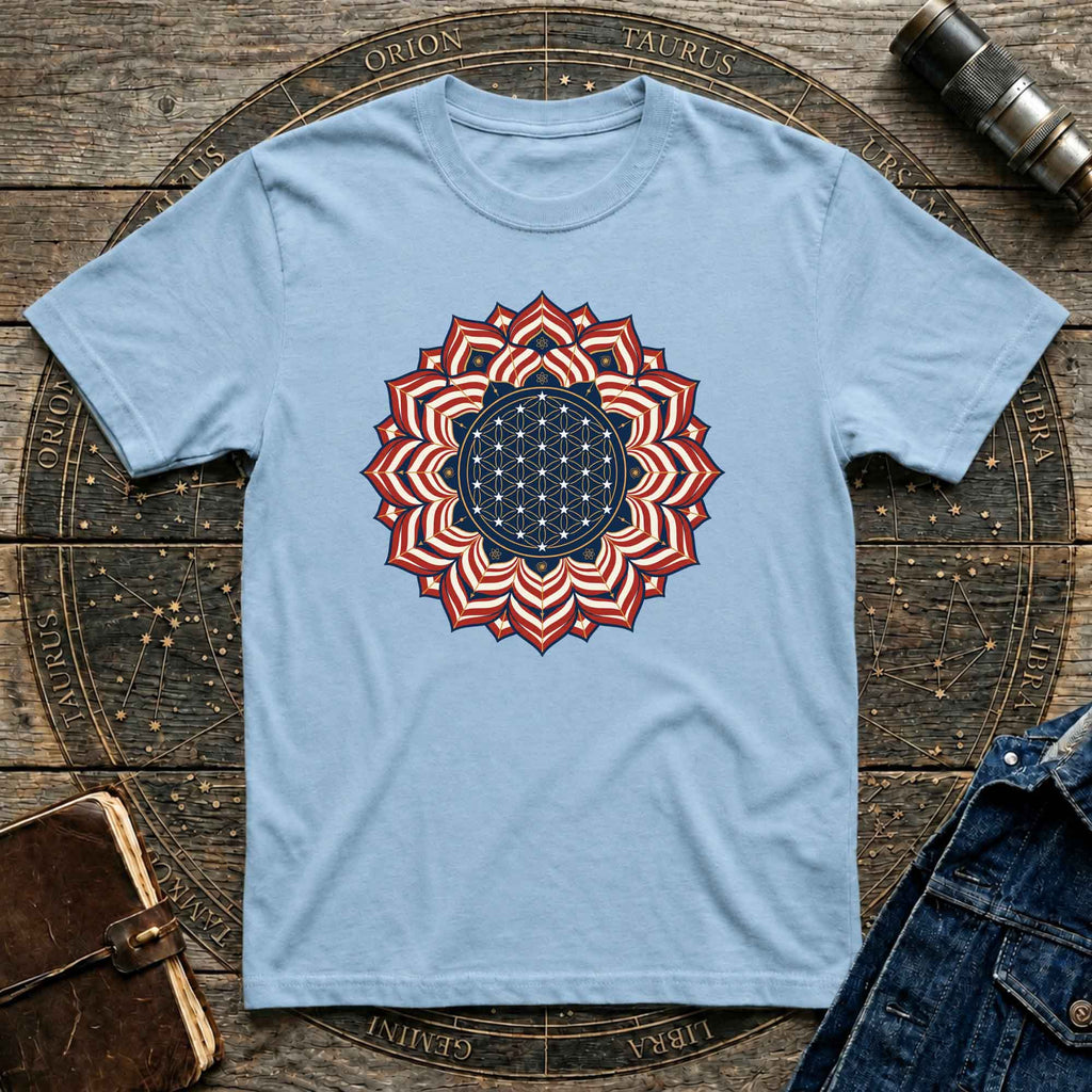 USA Flag Inspired Mandala Geometric Floral Tee