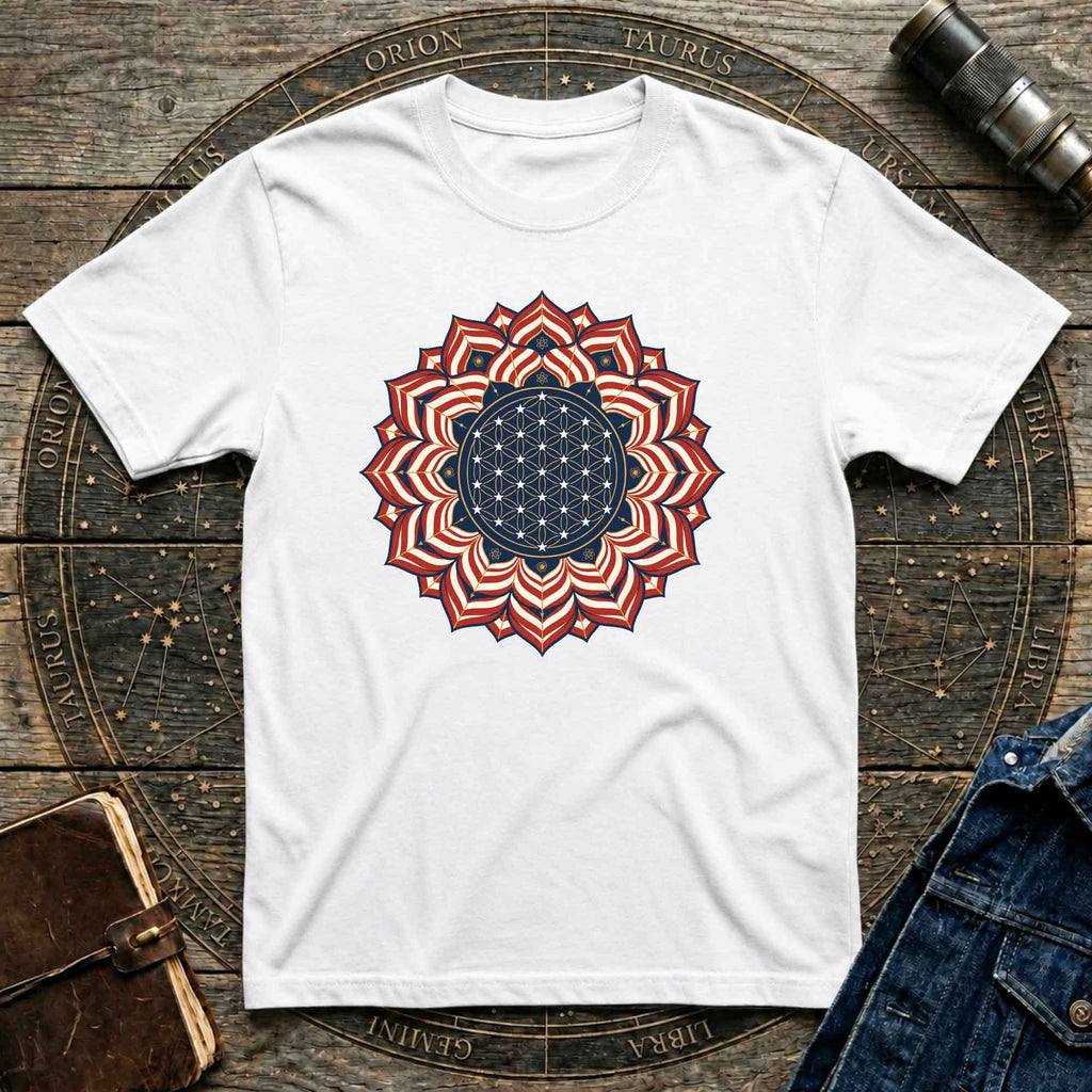USA Flag Inspired Mandala Geometric Floral Tee