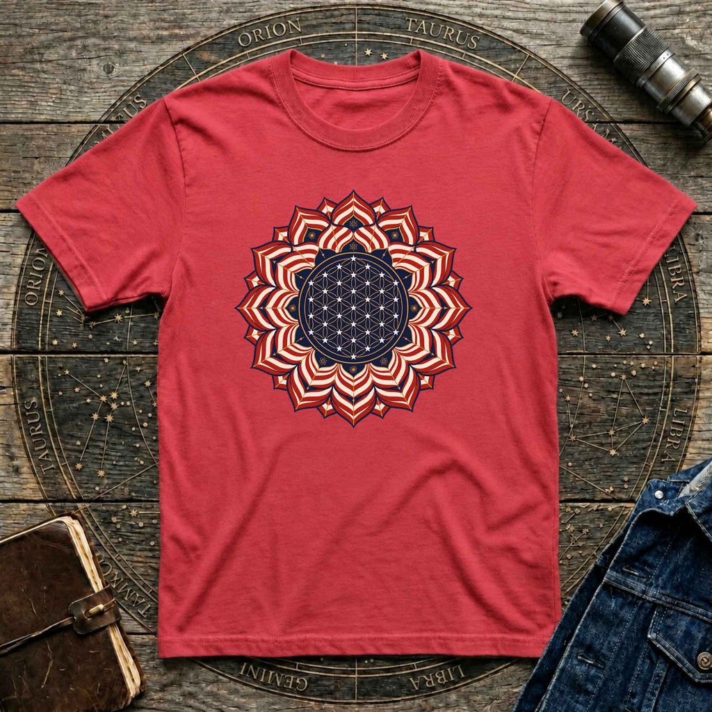 USA Flag Inspired Mandala Geometric Floral Tee