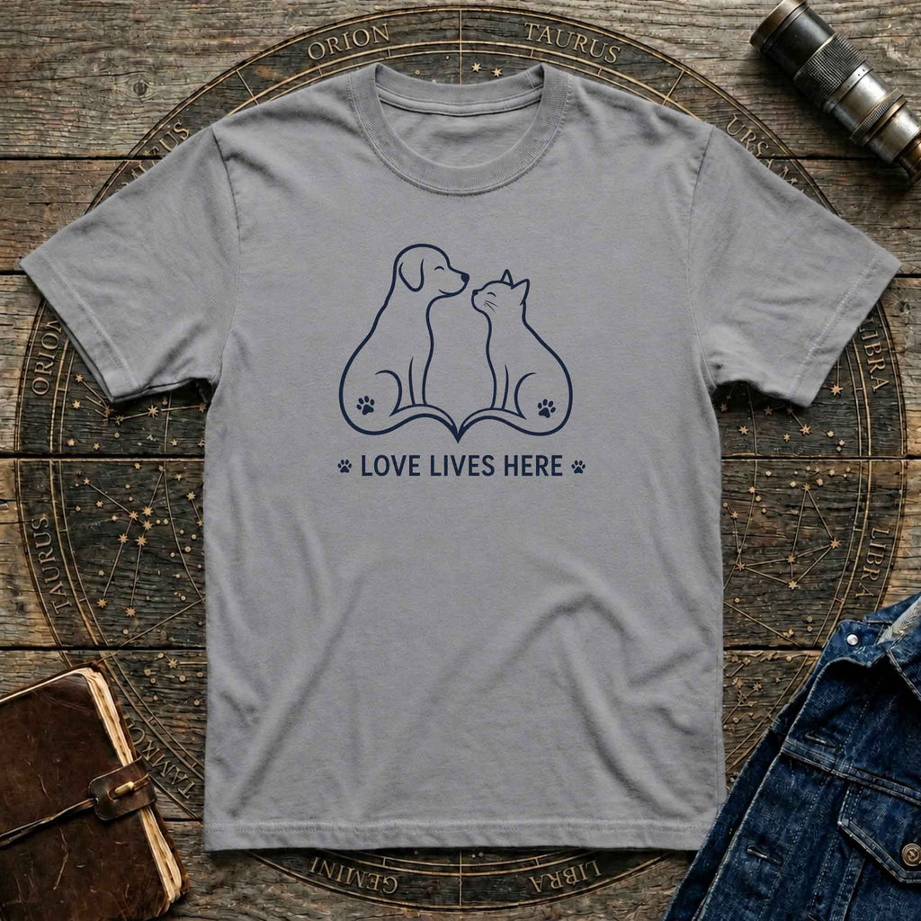 Love Lives Here Dog & Cat T-Shirt — Pet Lover Tee