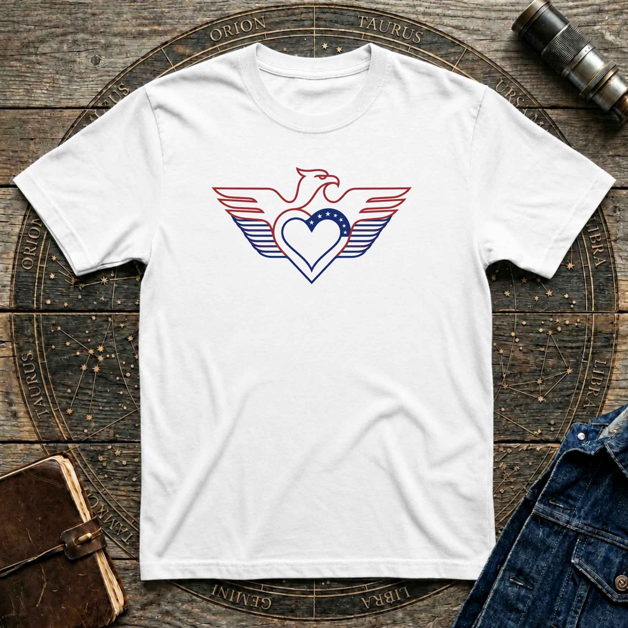 Patriotic Eagle Heart T-Shirt — USA Flag Winged Design