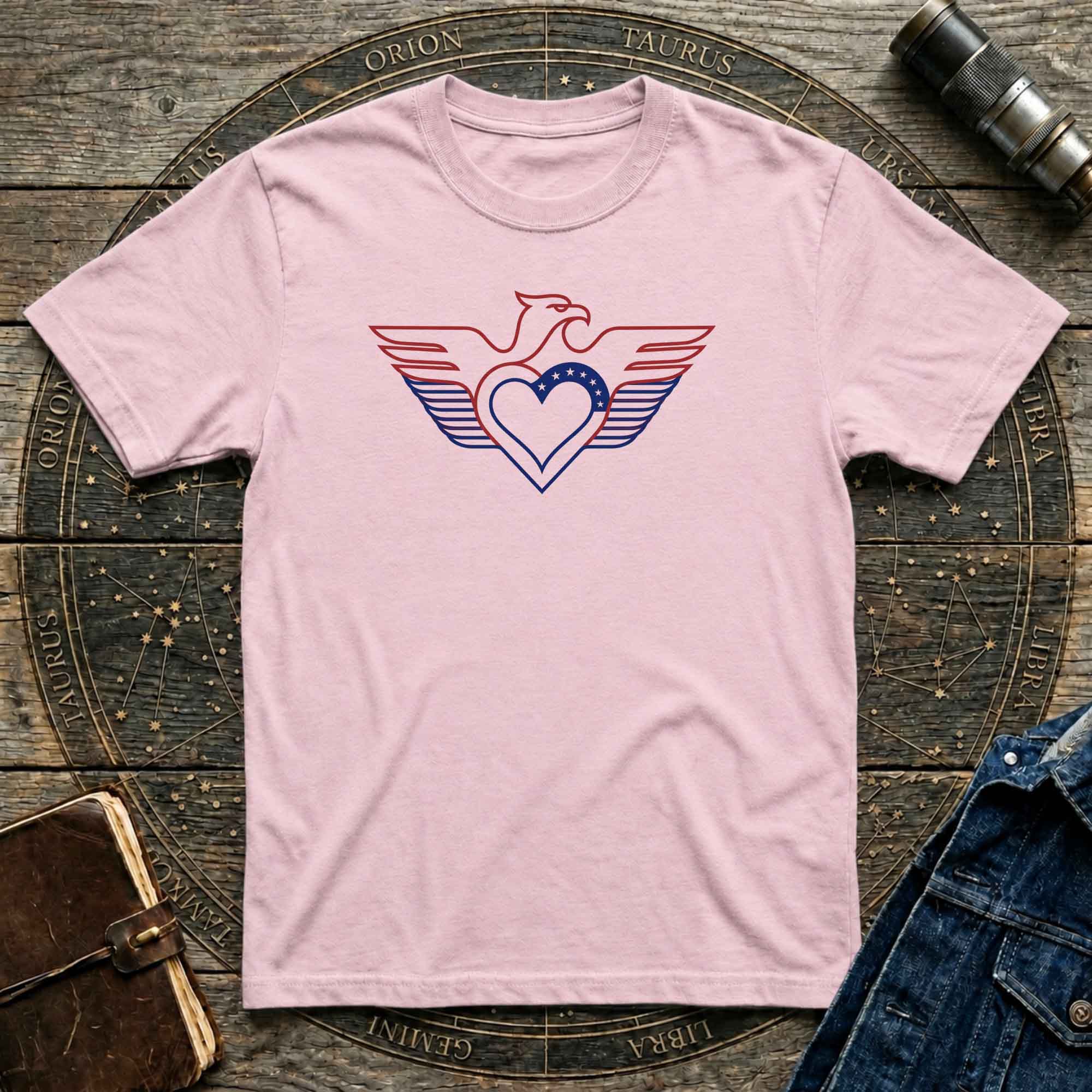 Patriotic Eagle Heart T-Shirt — USA Flag Winged Design