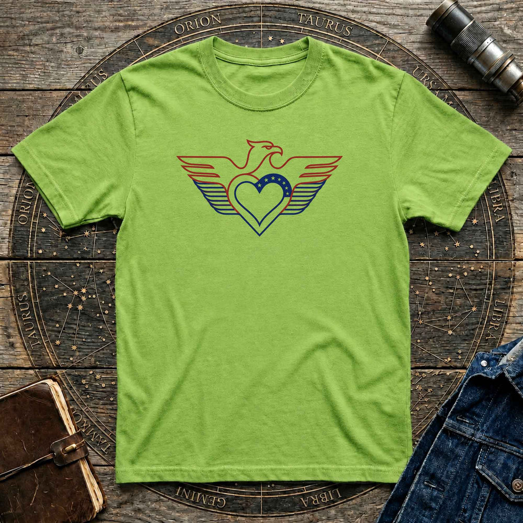 Patriotic Eagle Heart T-Shirt — USA Flag Winged Design