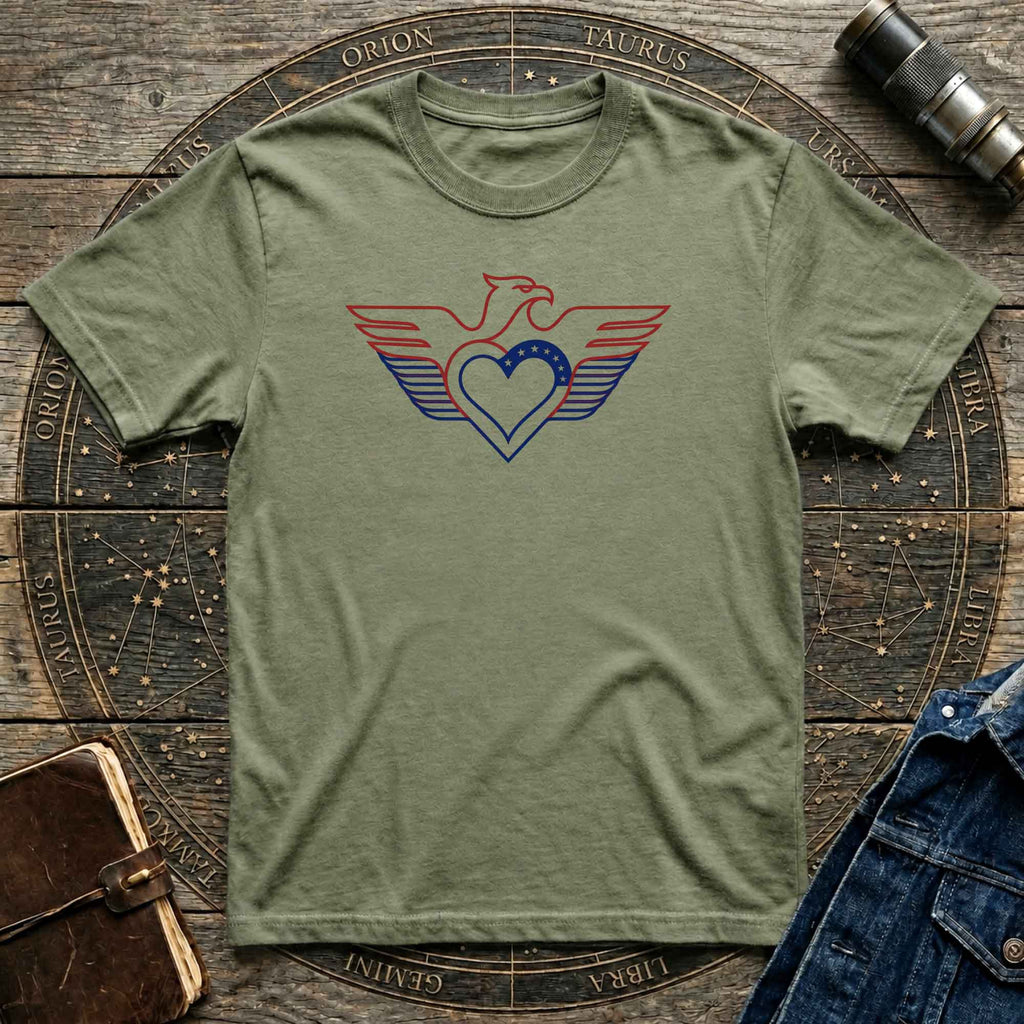 Patriotic Eagle Heart T-Shirt — USA Flag Winged Design