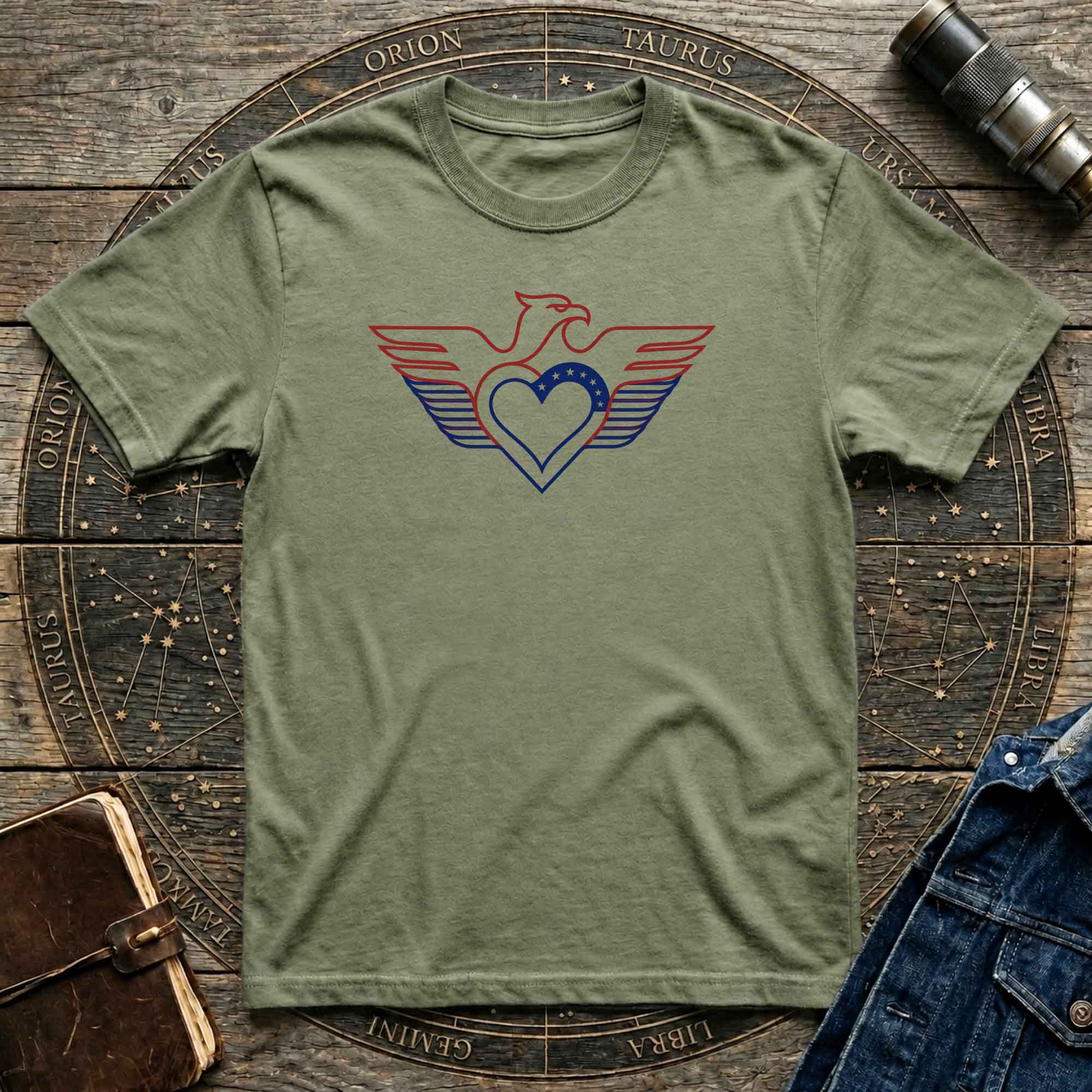 Patriotic Eagle Heart T-Shirt — USA Flag Winged Design