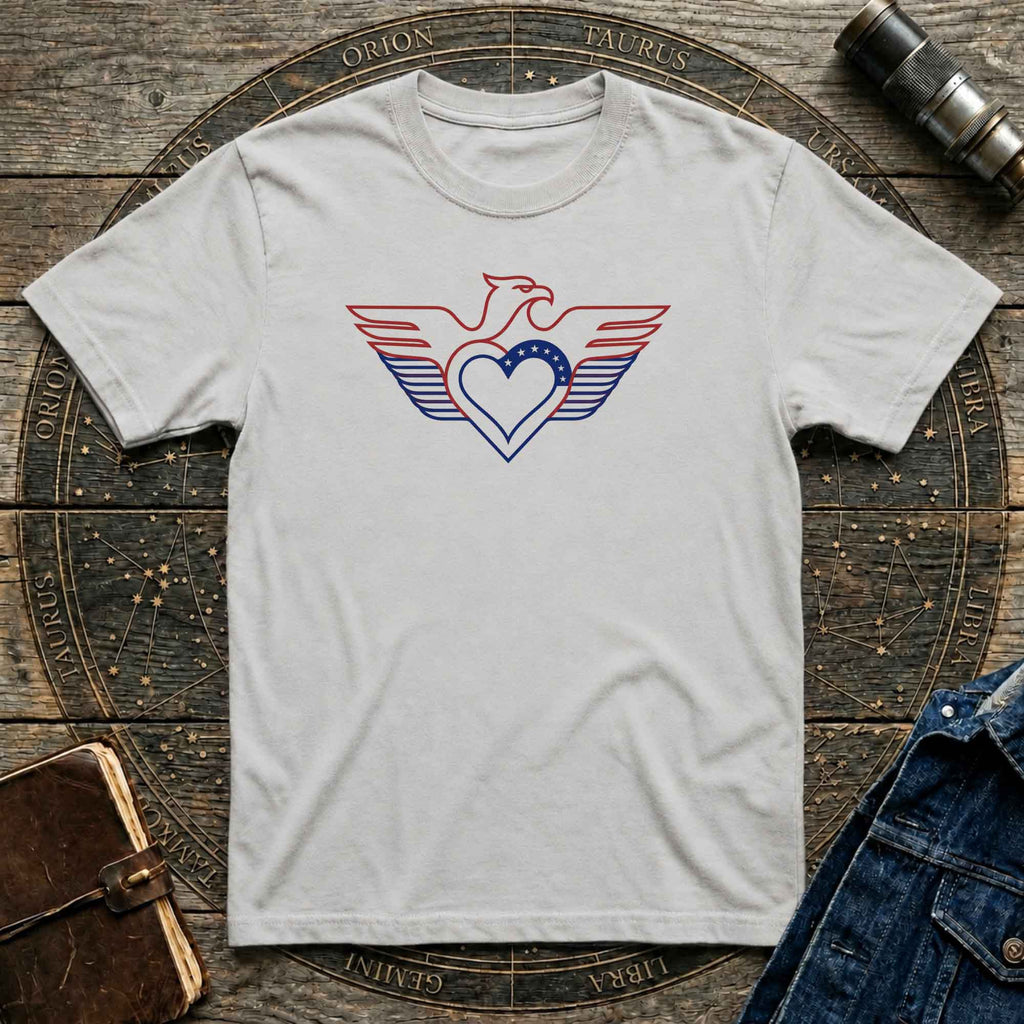 Patriotic Eagle Heart T-Shirt — USA Flag Winged Design