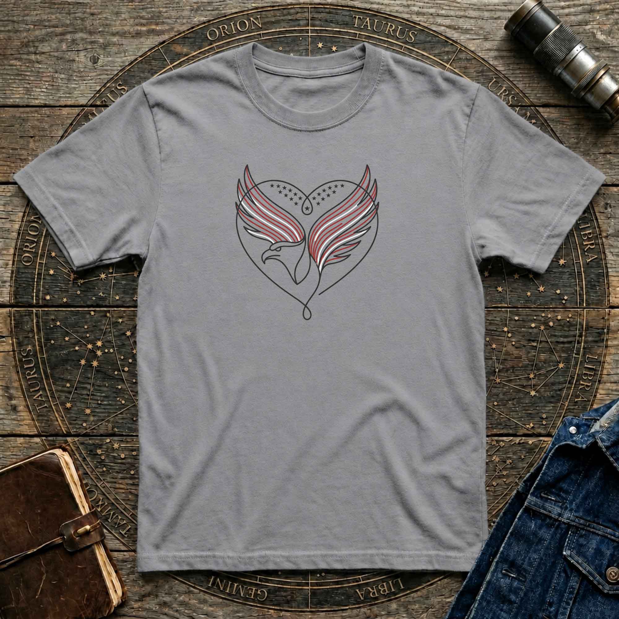 USA Flag Inspired Minimal Line Art Eagle Tee