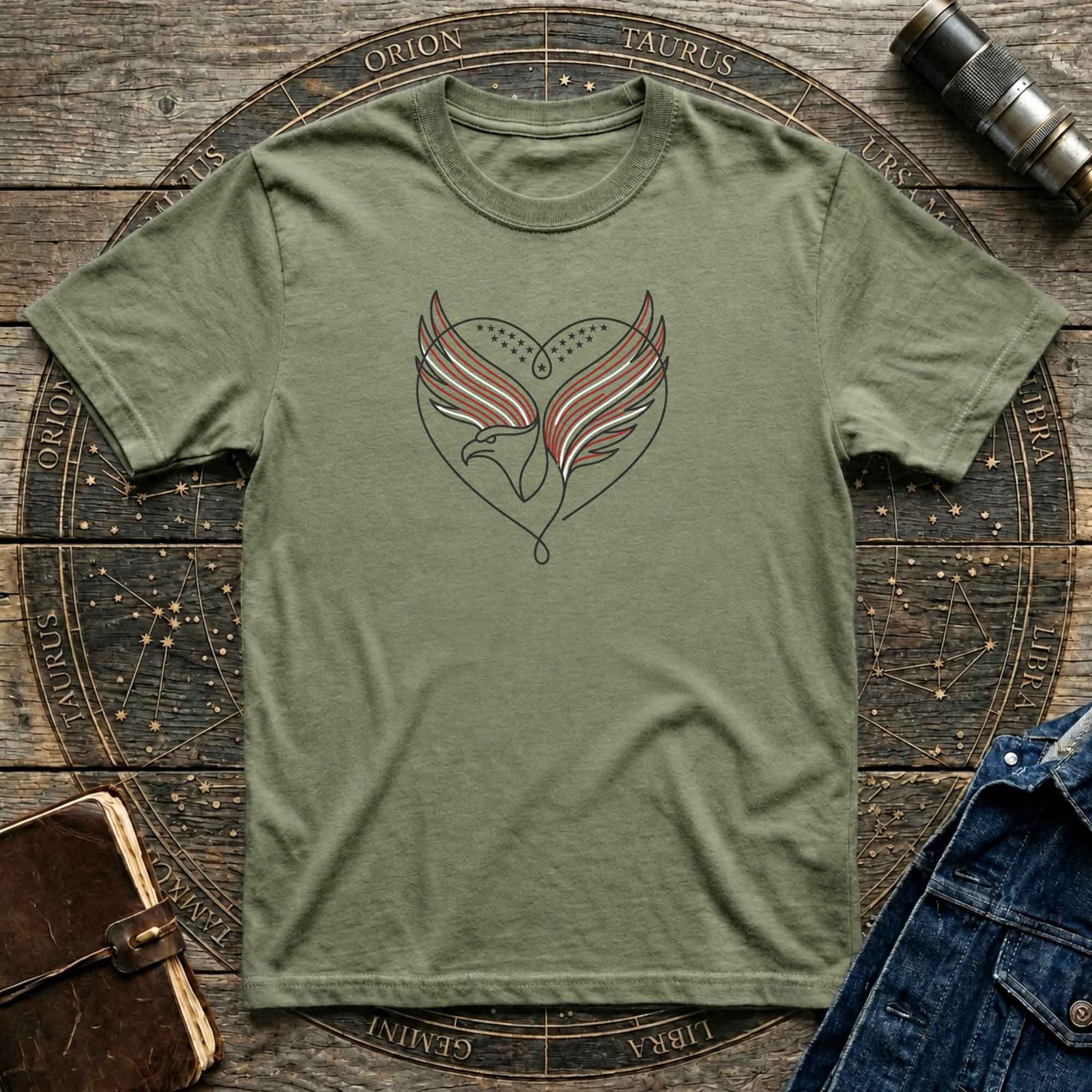 USA Flag Inspired Minimal Line Art Eagle Tee