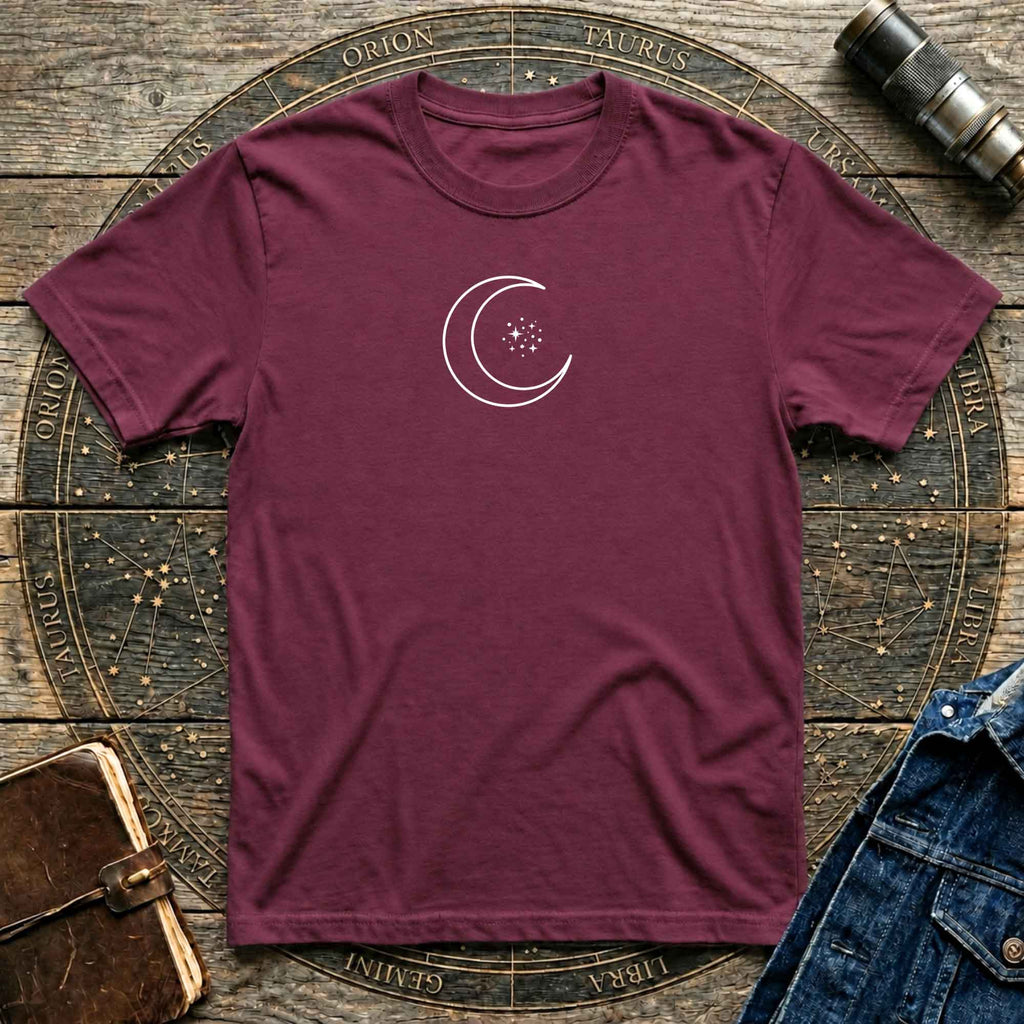 Crescent Moon & Stars — Minimal Night Sky Graphic T-Shirt